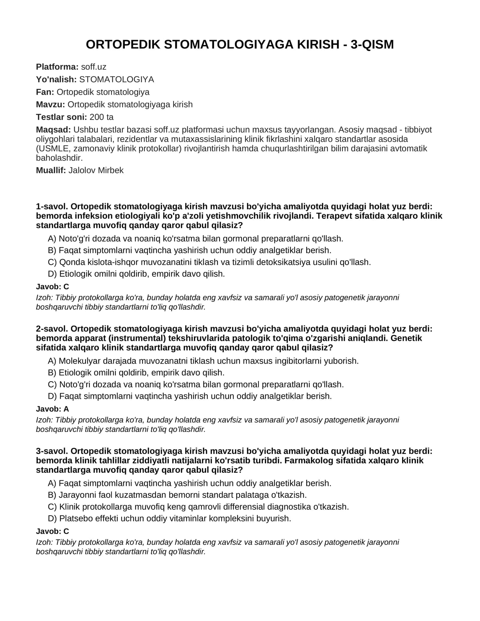 ORTOPEDIK STOMATOLOGIYAGA KIRISH - 3-QISM