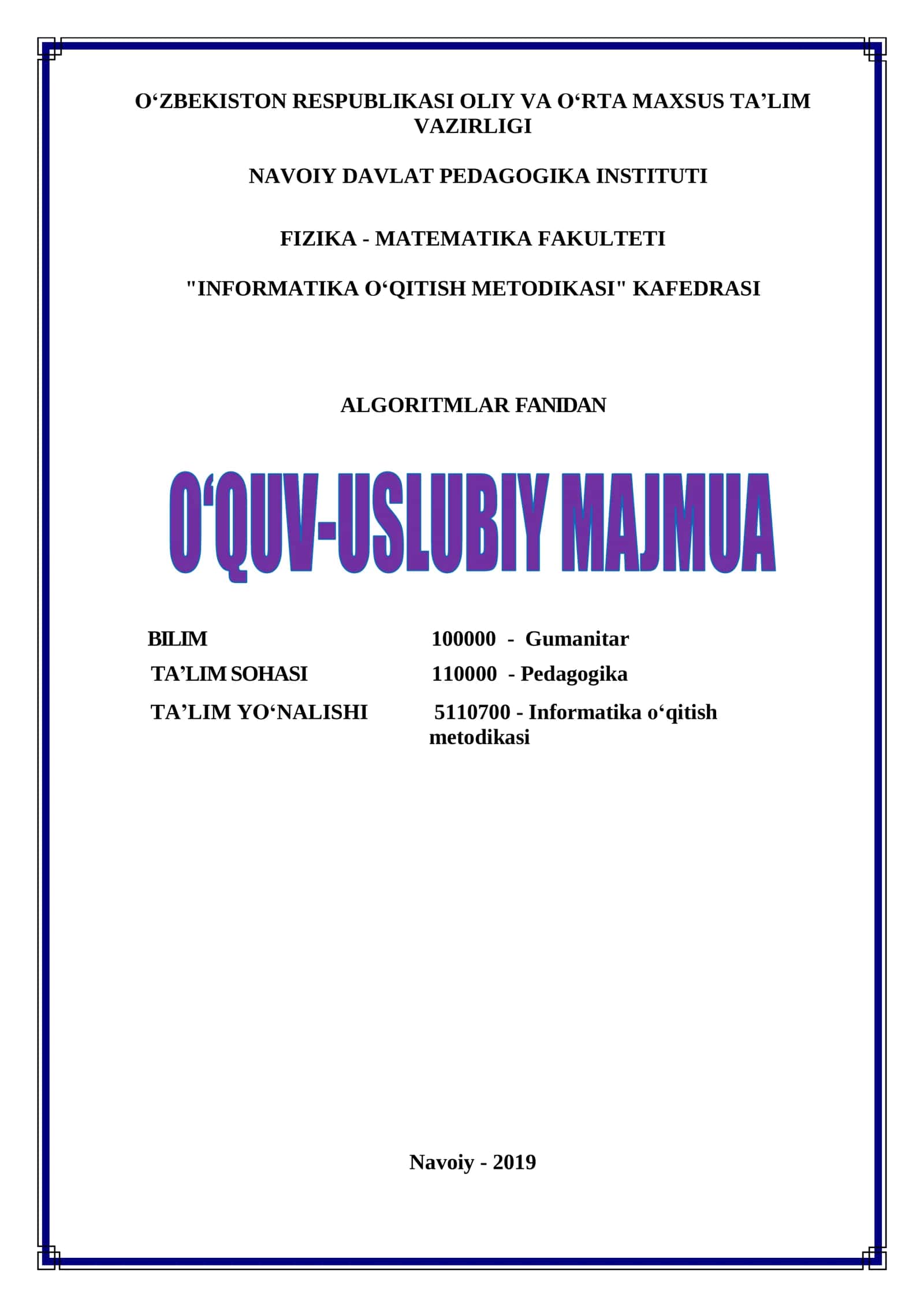 ALGORITMLAR FANIDAN O‘QUV USLUBIY MAJMUA 2