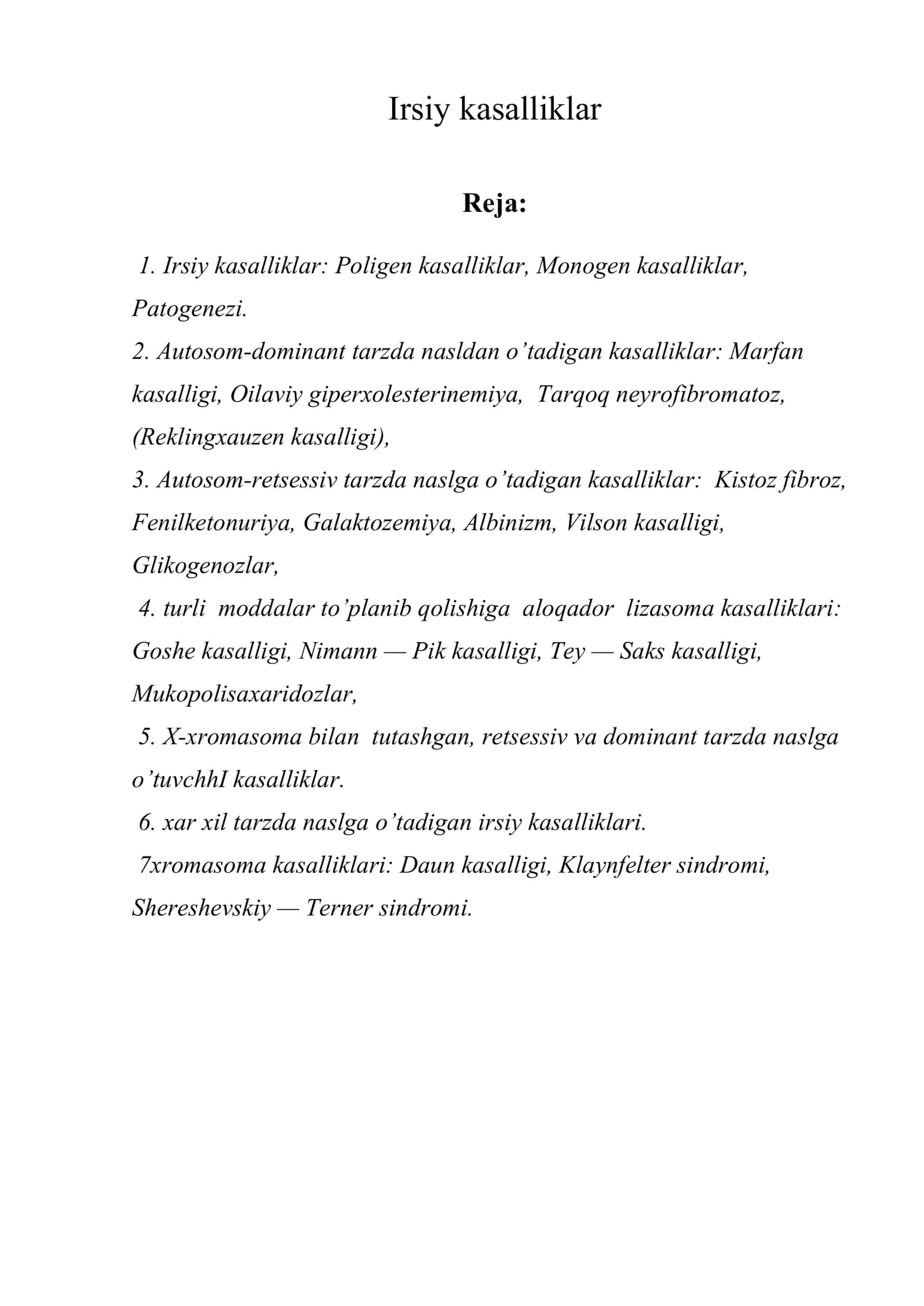 Irsiy kasalliklar