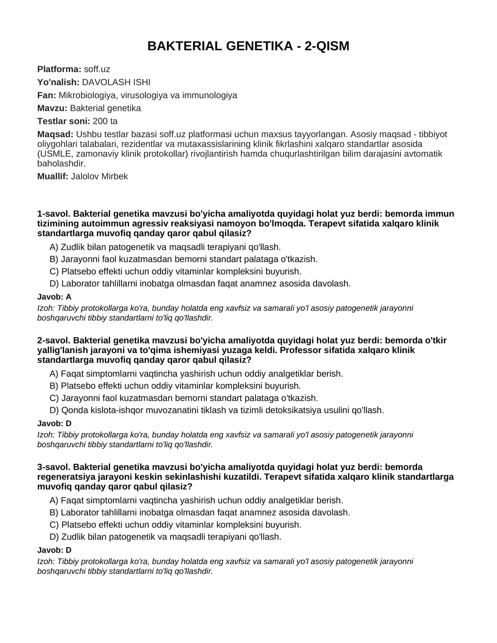 BAKTERIAL GENETIKA - 2-QISM