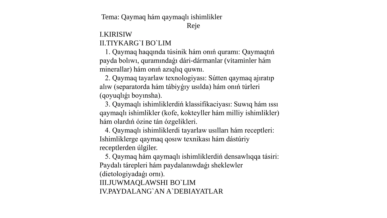 Qaymaq hám qaymaqlı ishimlikler
