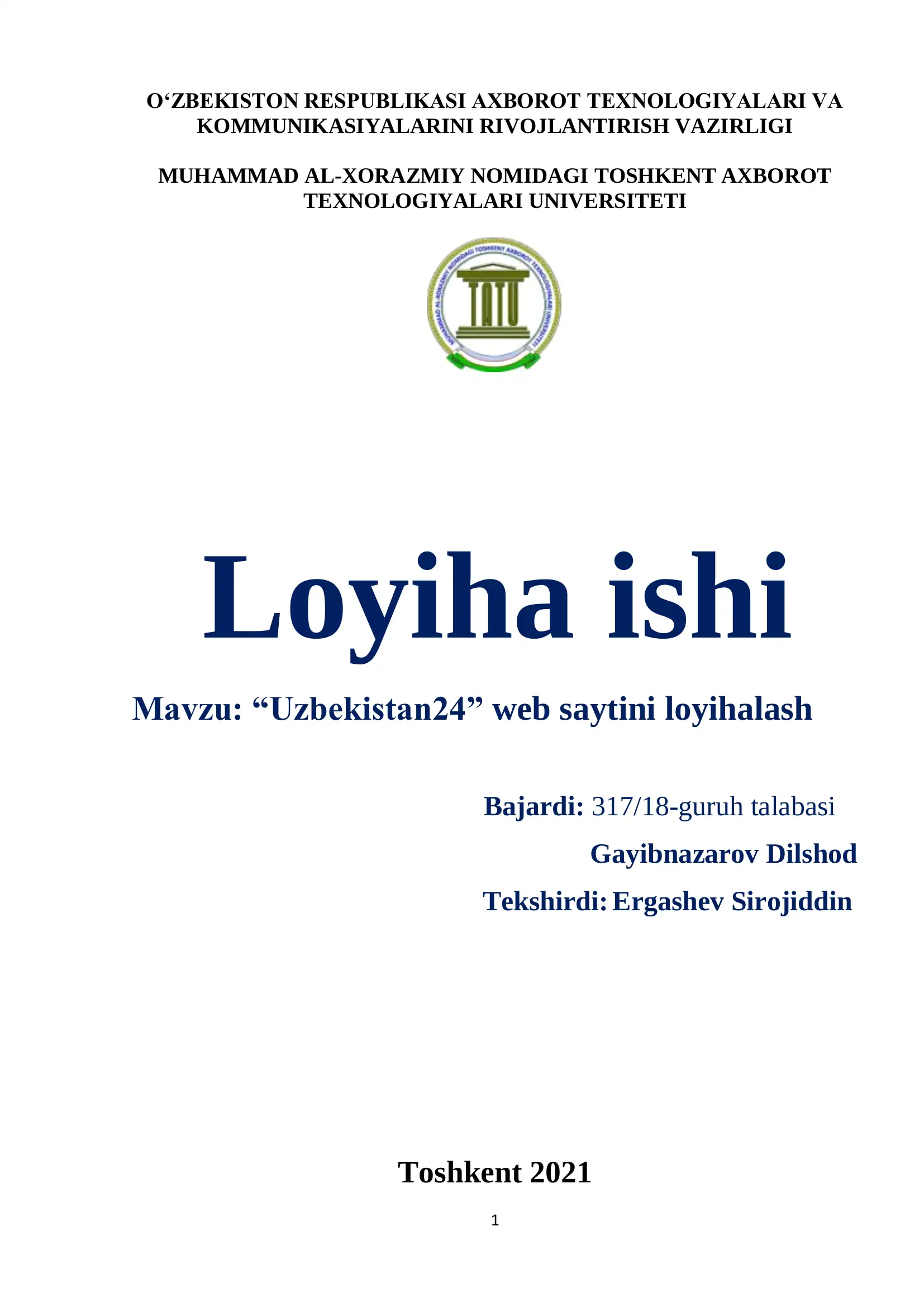 "Uzbekistan24" web saytini loyihalash