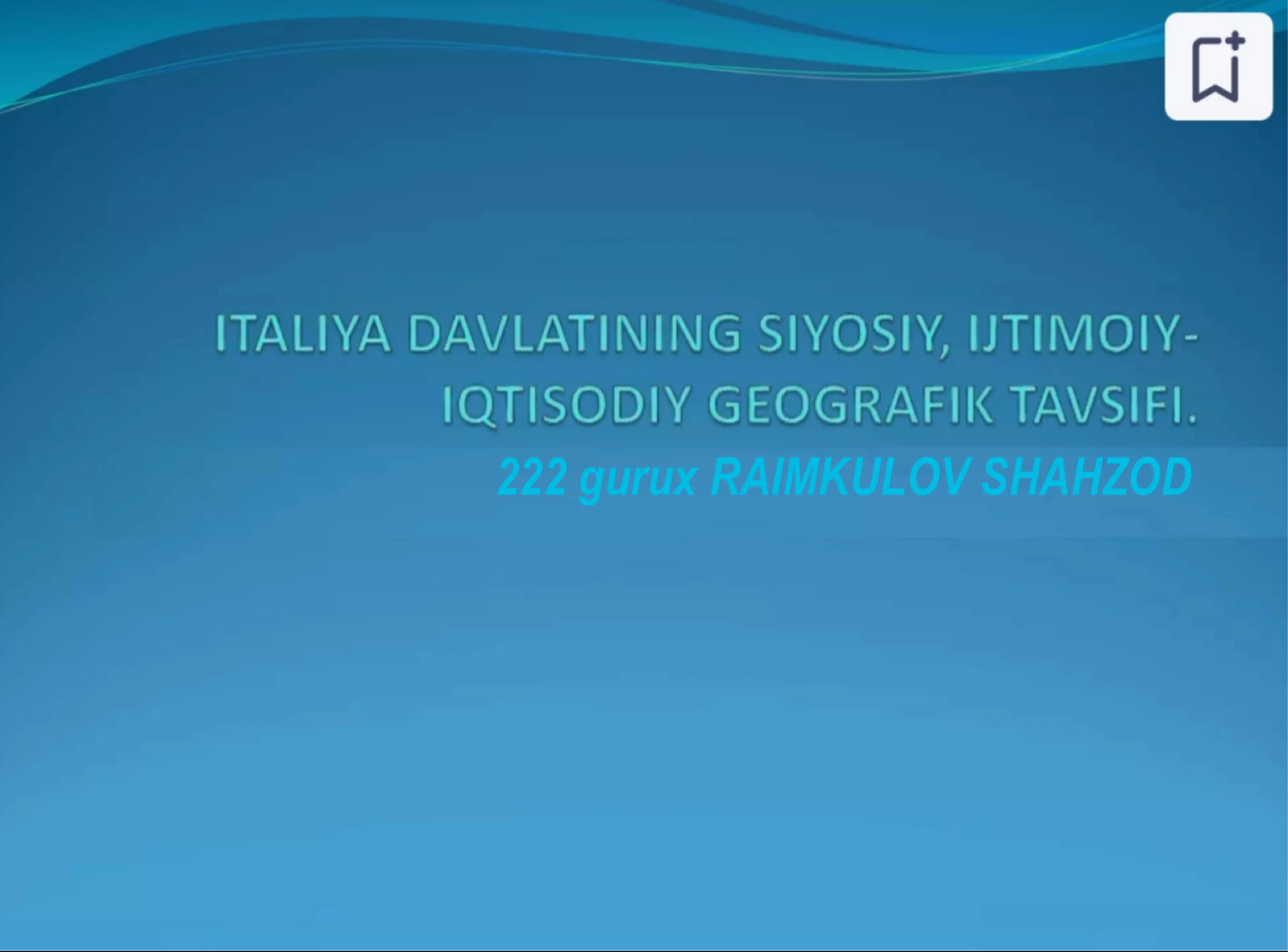 Raimkulov Shahzod Moliya