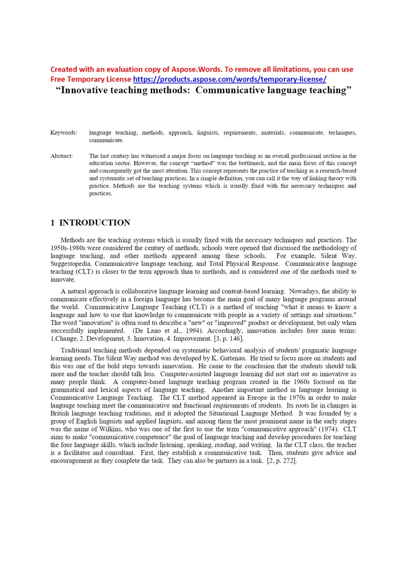INNOVATIVE TEACHING METHODS COMMUNICATIVE LANGUAGE TEACHING