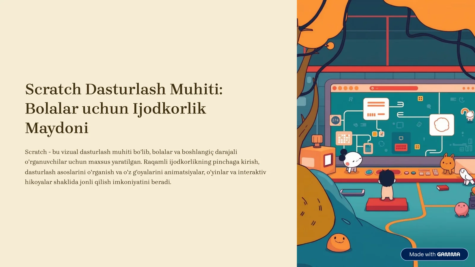 Scratch Dasturlash Muhiti: Bolalar uchun Ijodkorlik Maydoni