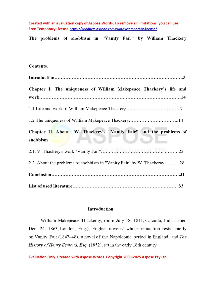 The problems of snobbism in "Vanity Fair" by William Thackery