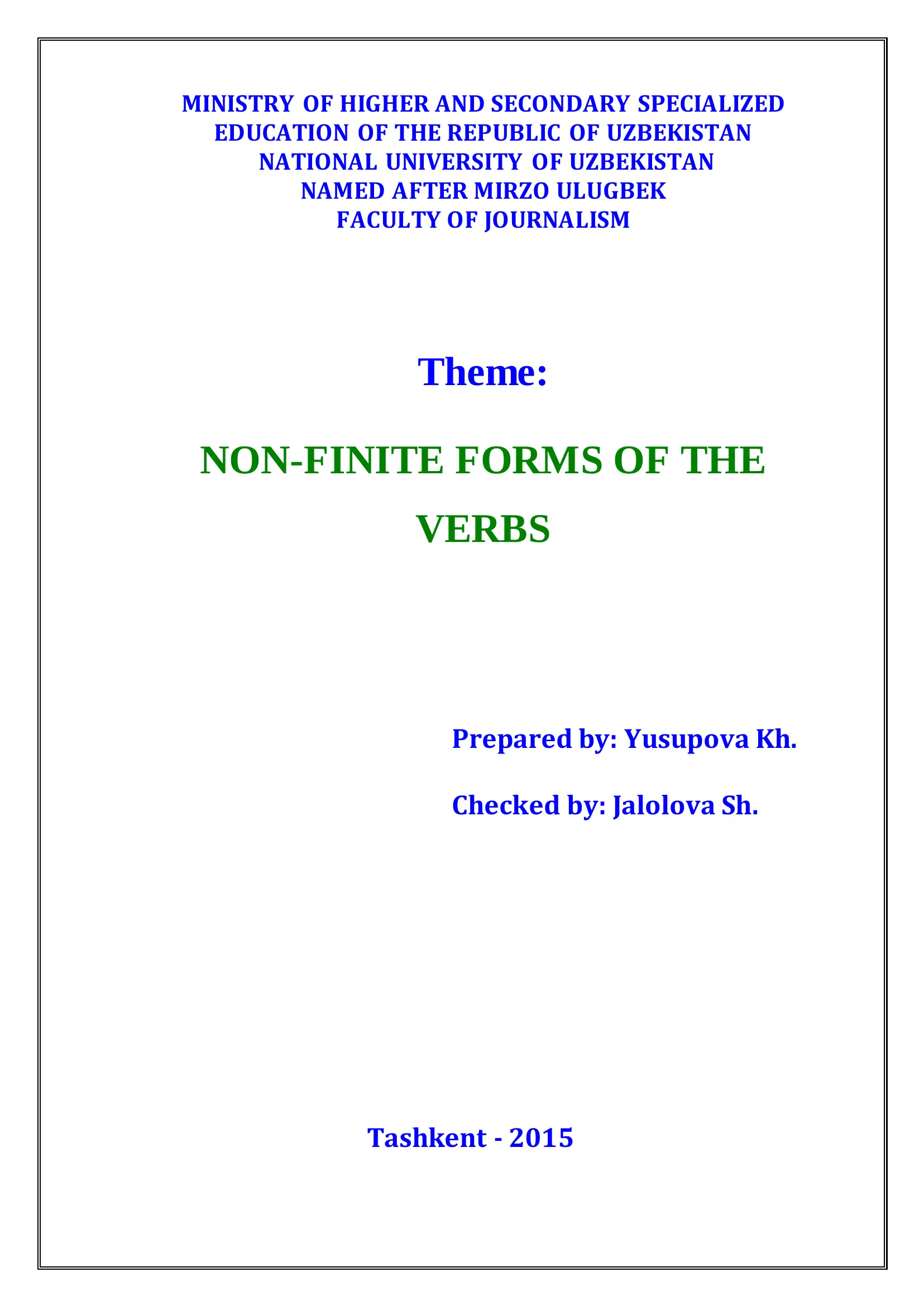 THE NON-FINITE FORMS OF THE VERB