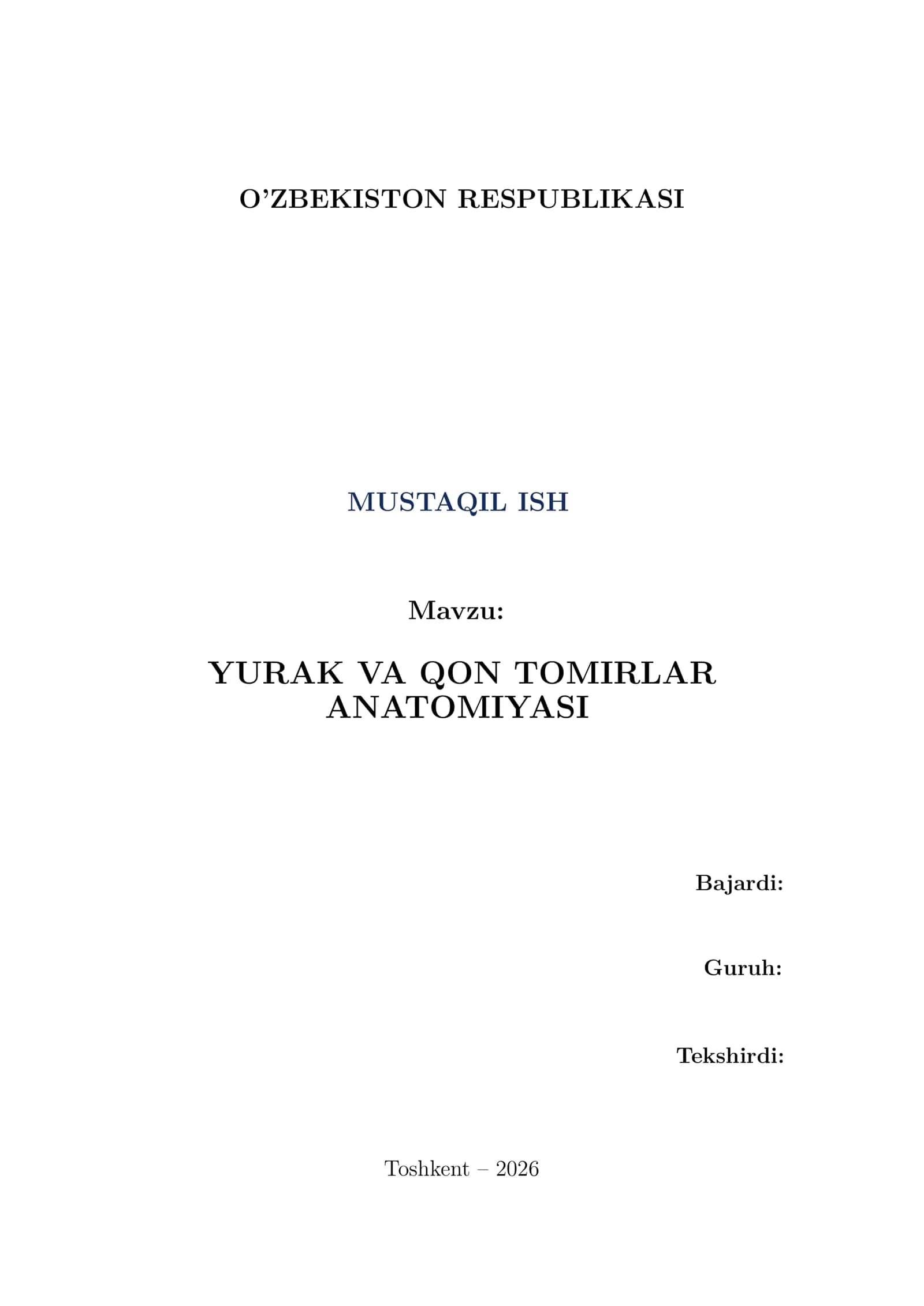 YURAK VA QON TOMIRLAR ANATOMIYASI