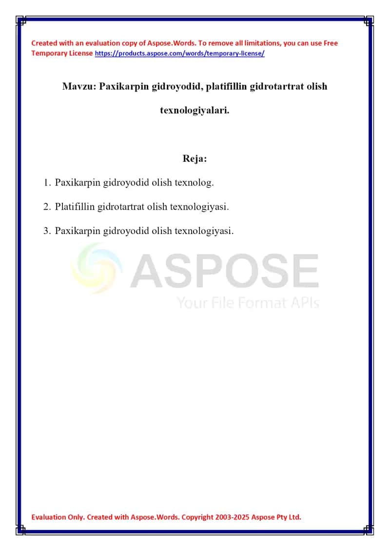Paxikarpin gidroyodid, platifillin gidrotartrat olish texnologiyalari