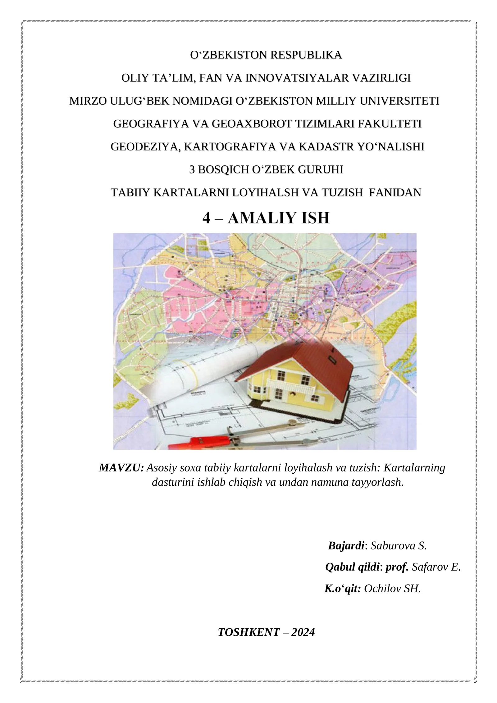 Asosiy soxa tabiiy kartalarni loyihalash va tuzish: Kartalarning dasturini ishlab chiqish va undan namuna tayyorlash