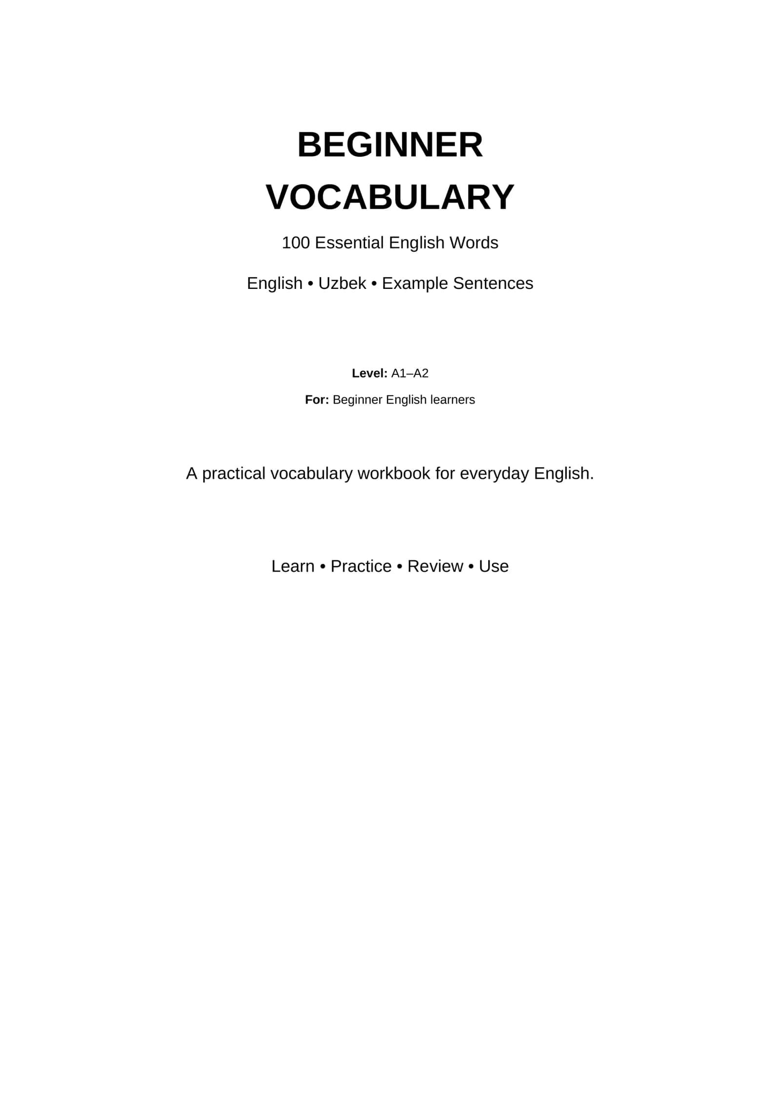 BEGINNER VOCABULARY 100 Essential English Words