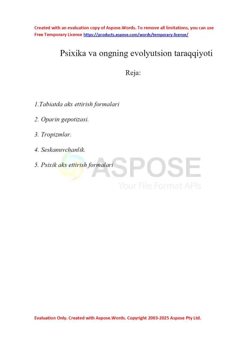 psixika va ong evolutsiyasi