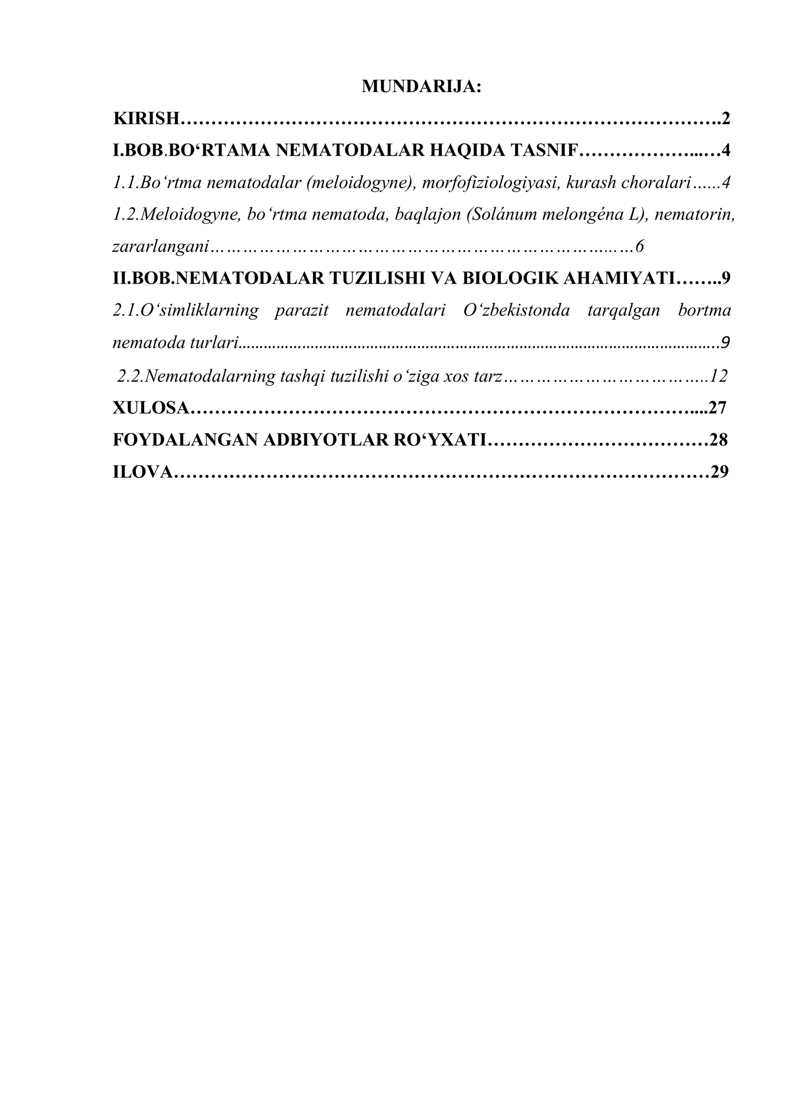 BO‘RTAMA NEMATODALAR
