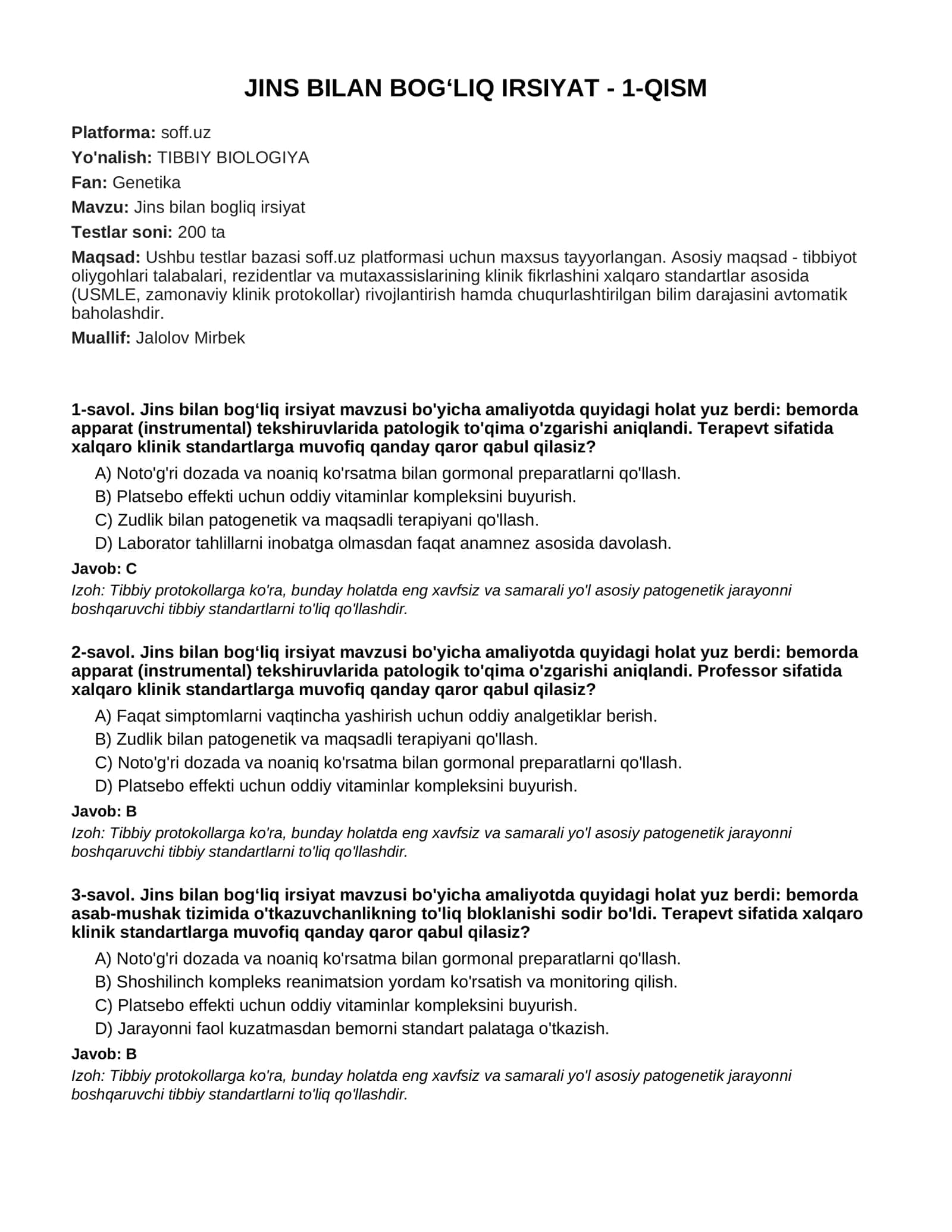 JINS BILAN BOG‘LIQ IRSIYAT - 1-QISM