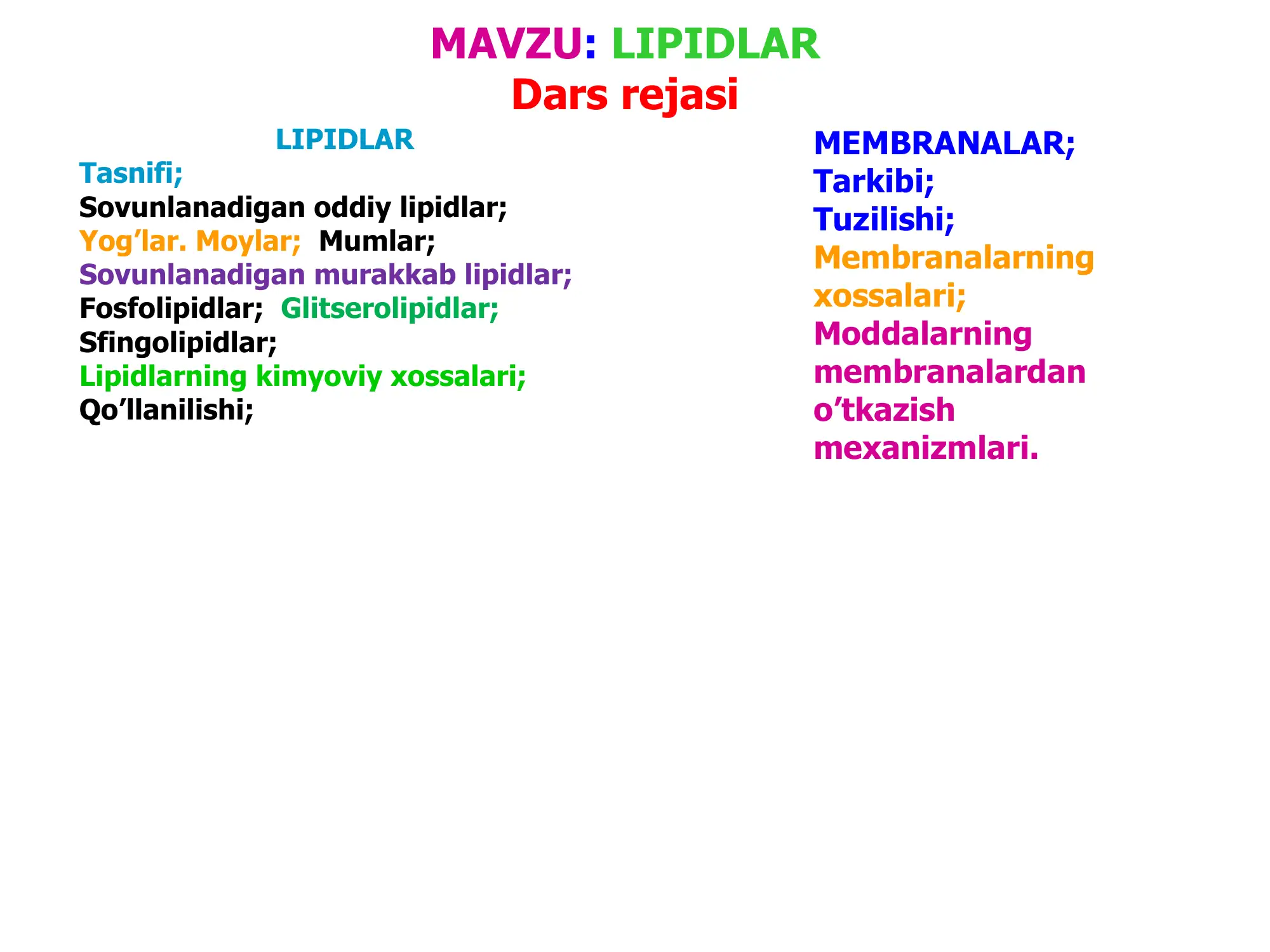 Lipidlar va ular tuzulishlari
