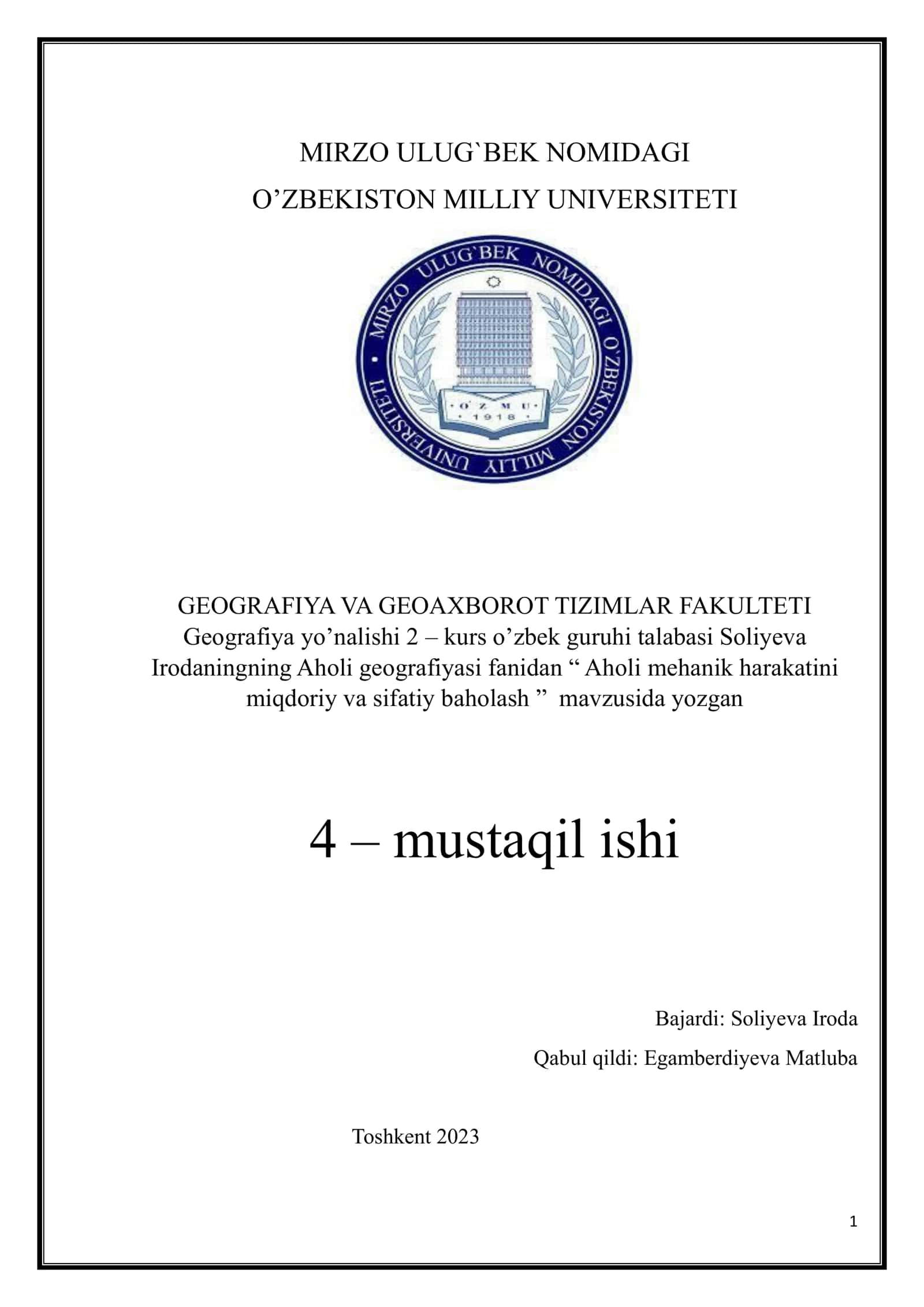Aholi mehanik harakatini miqdoriy va sifatiy baholash