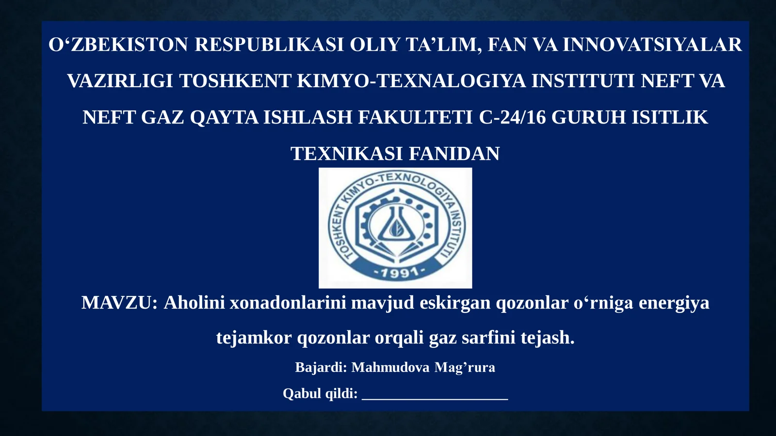 Aholini xonadonlarini mavjud eskirgan qozonlar o‘rniga energiya tejamkor qozonlar orqali gaz sarfini tejash