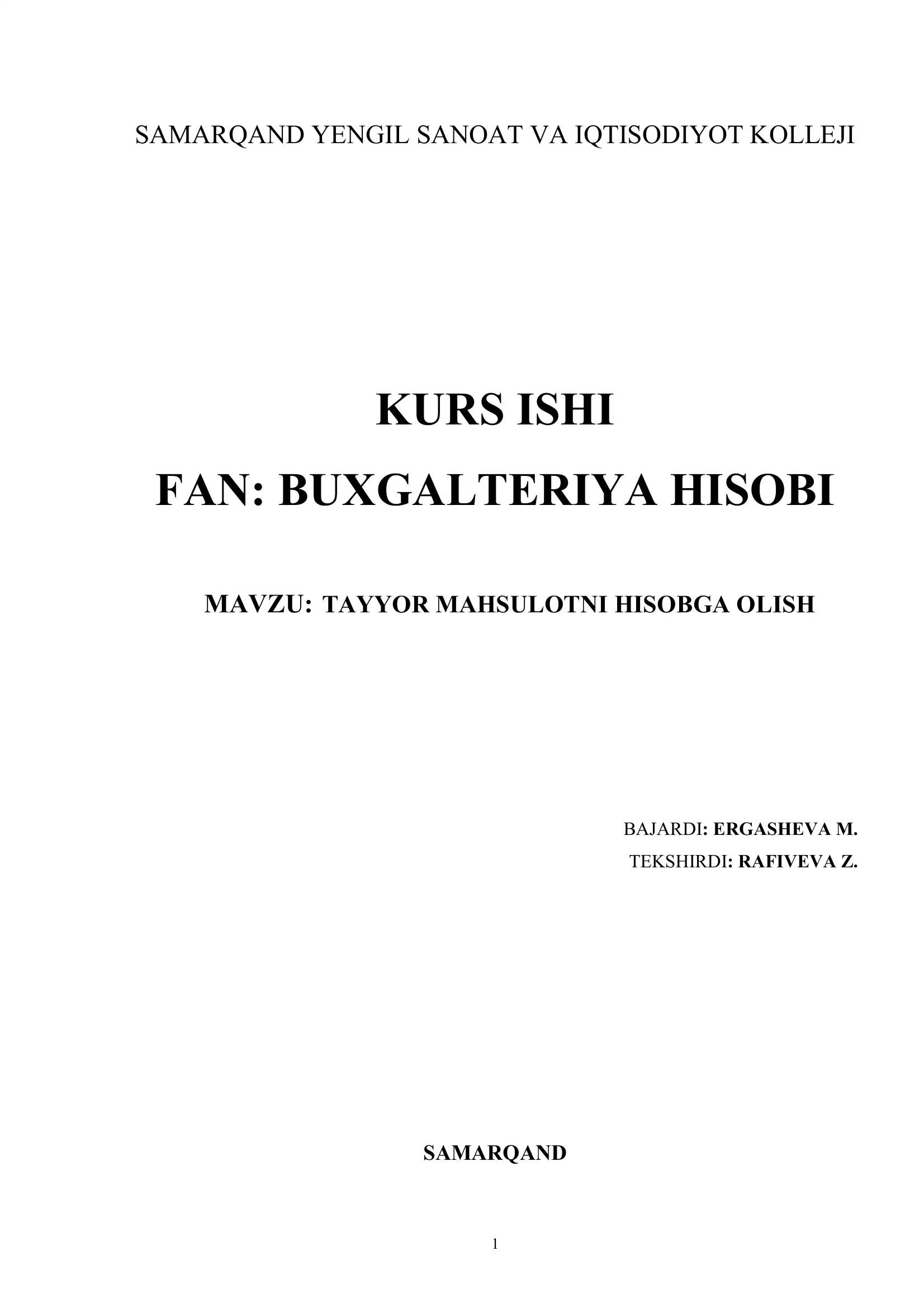 TAYYOR MAHSULOTNI HISOBGA OLISH