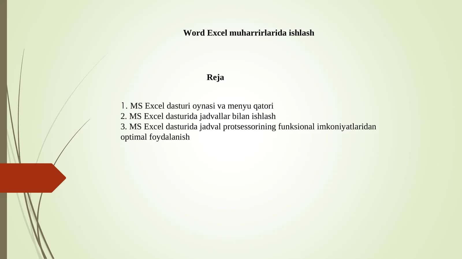 MS Excel muharrirlarida ishlash