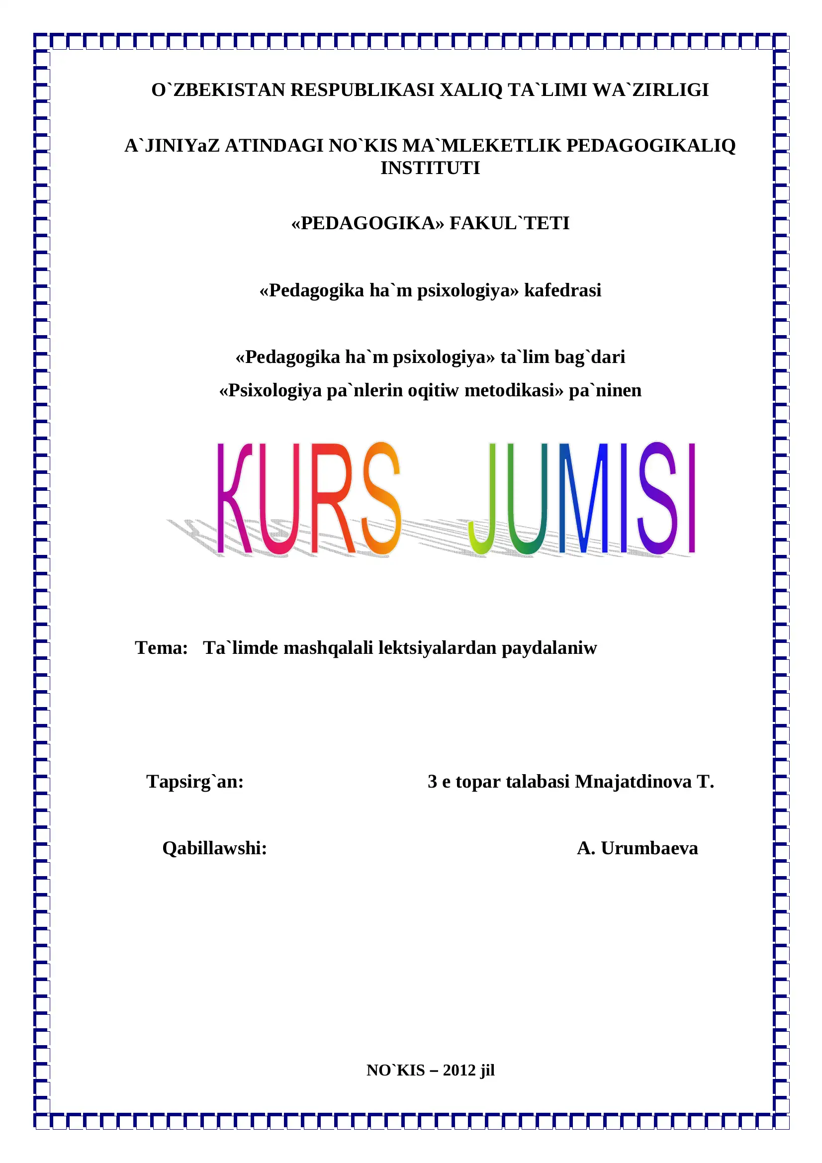Psixologiya pa`nlerin oqitiw metodikasi