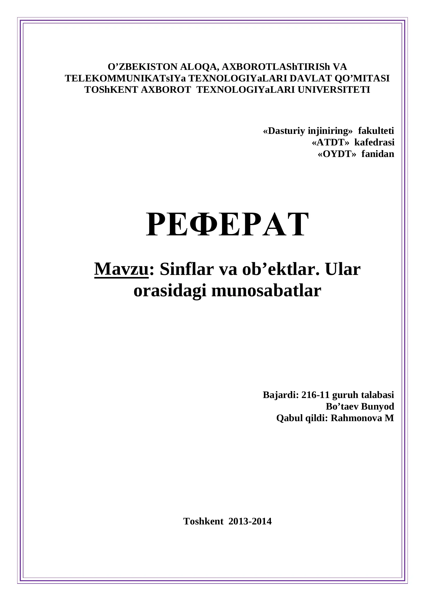 Sinflar va obyektlar