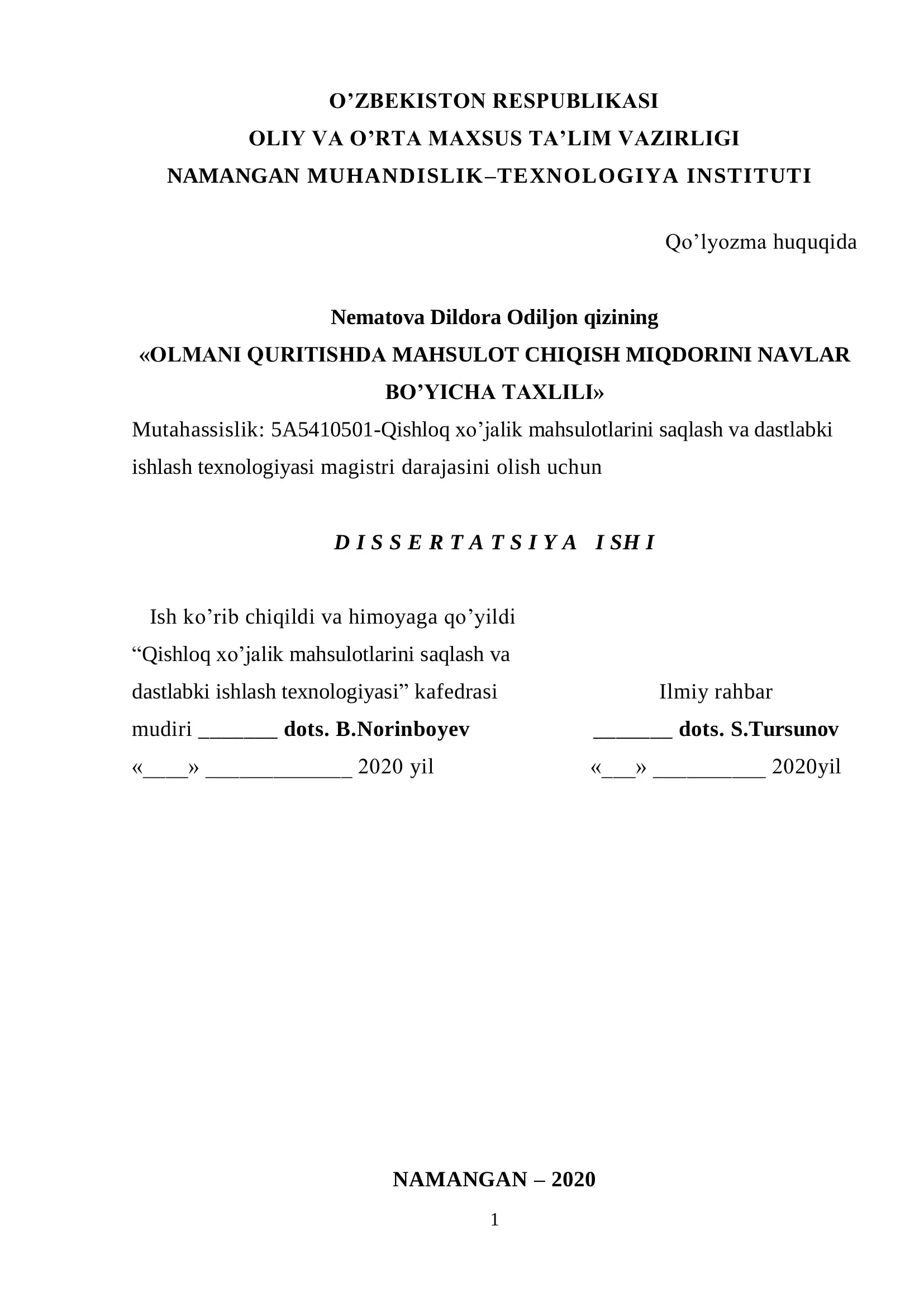 Qishloq xoʻjalik mahsulotlarini saqlash va dastlabki ishlash texnologiyasi