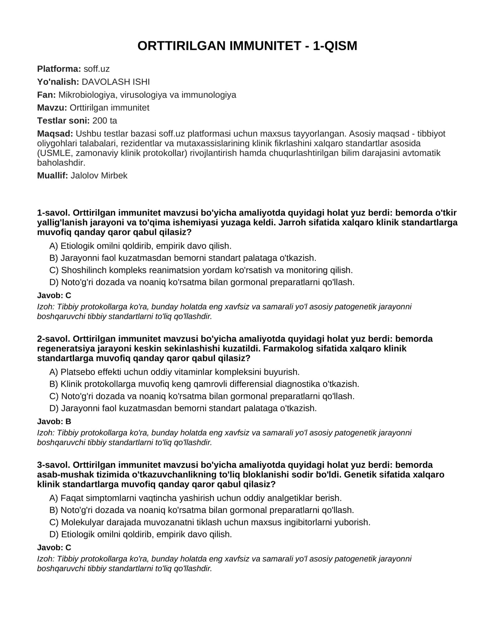 ORTTIRILGAN IMMUNITET - 1-QISM