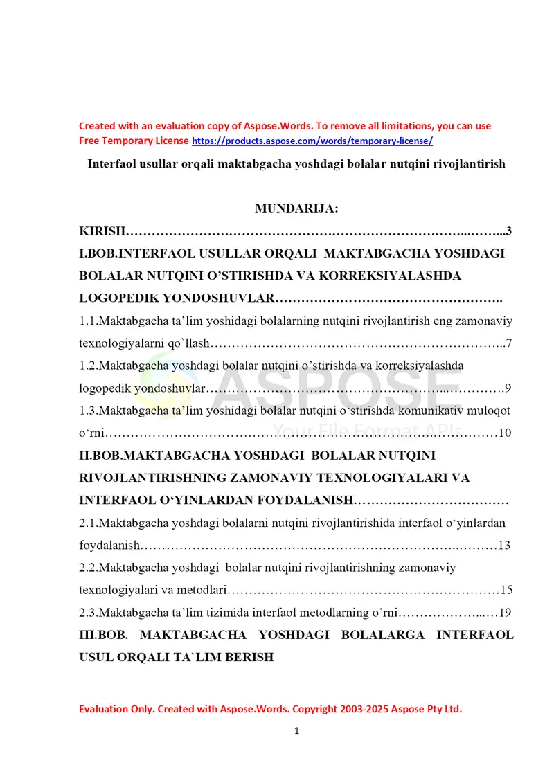 Interfaol usullar orqali maktabgacha yoshdagi bolalar nutqini rivojlantirish
