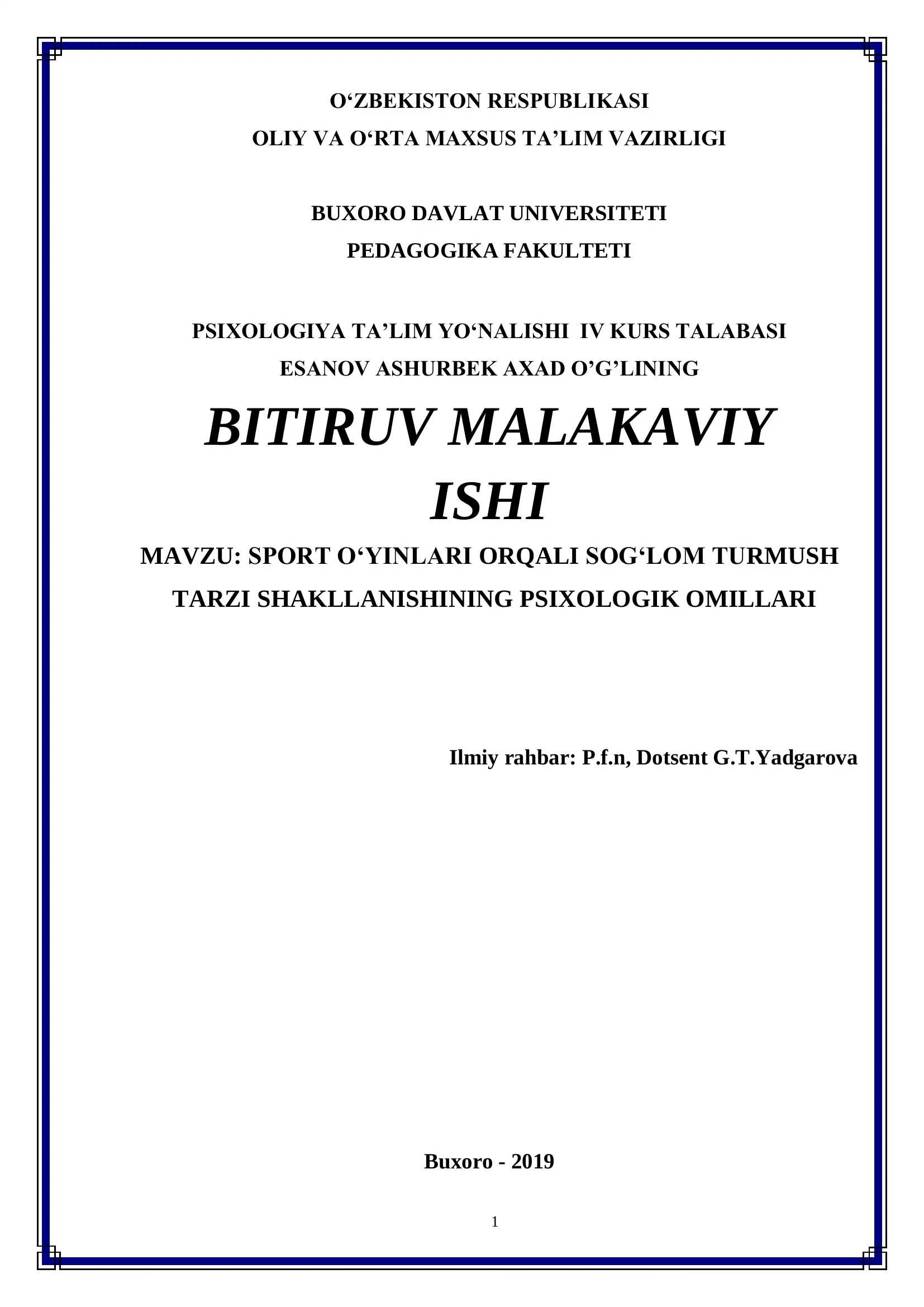 SPORT O‘YINLARI ORQALI SOG‘LOM TURMUSH TARZI SHAKLLANISHINING PSIXOLOGIK OMILLARI