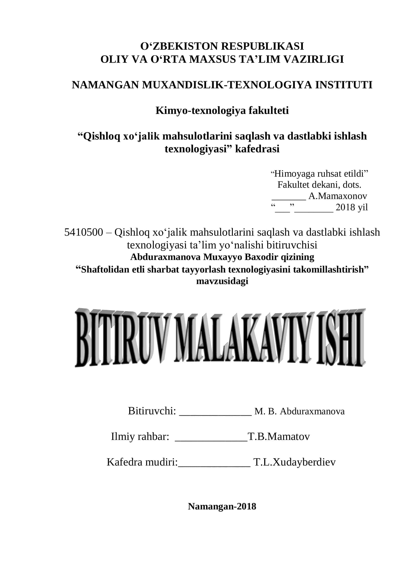 Shaftolidan etli sharbat tayyorlash texnologiyasini takomillashtirish