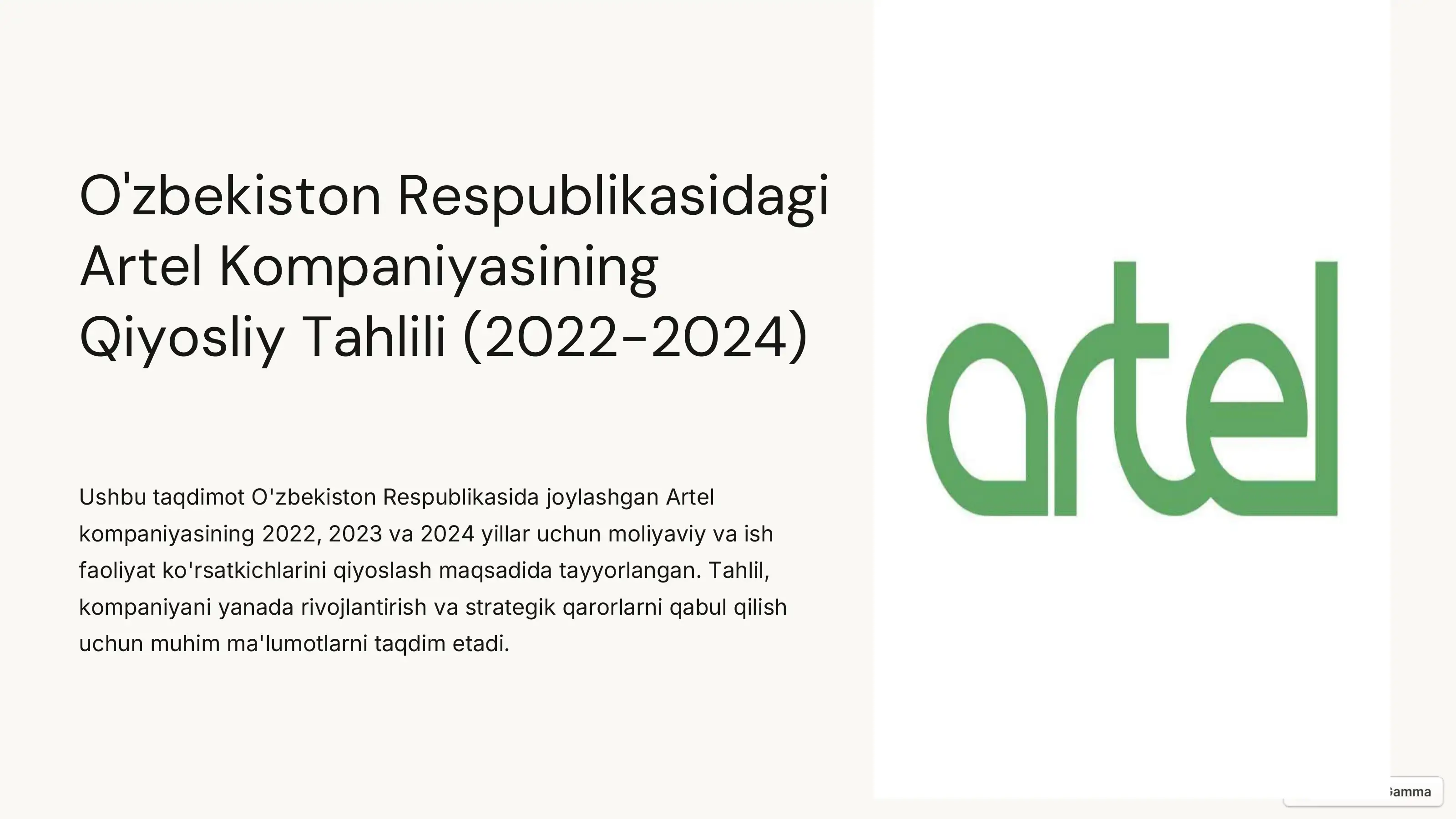 Artel Kompaniyasining Qiyosliy Tahlili (2022-2024)