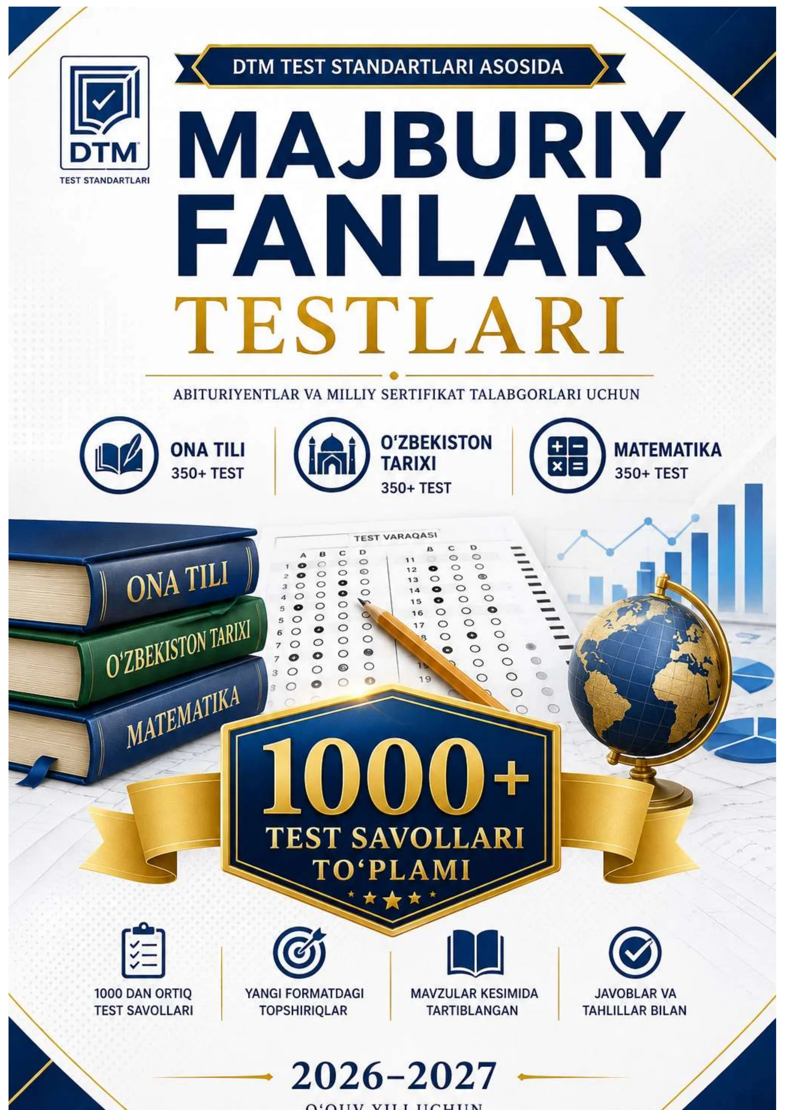 DTM MAJBURIY FANLAR TEST 1000+ 2026 YIL