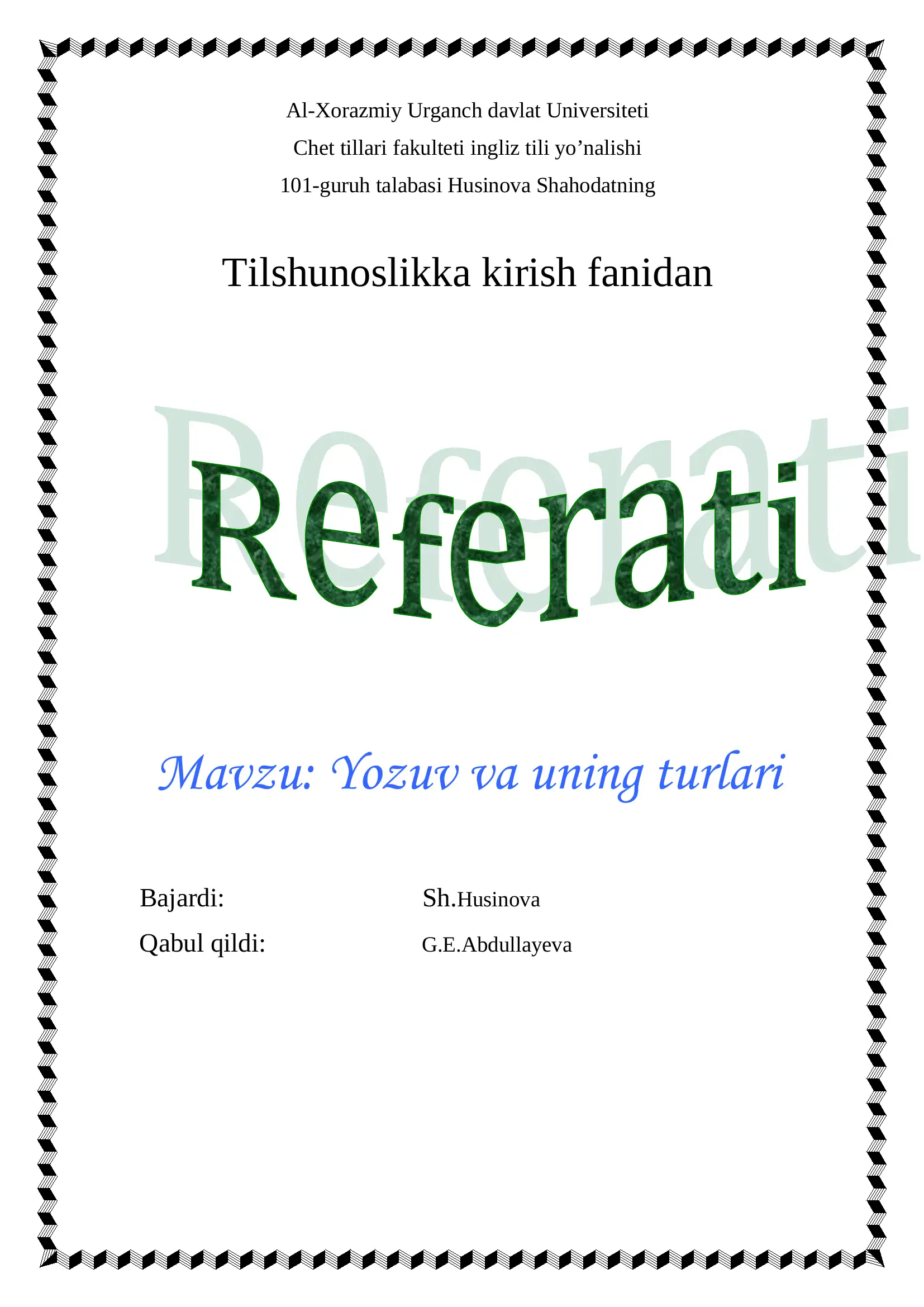 Yozuv va uning turlari