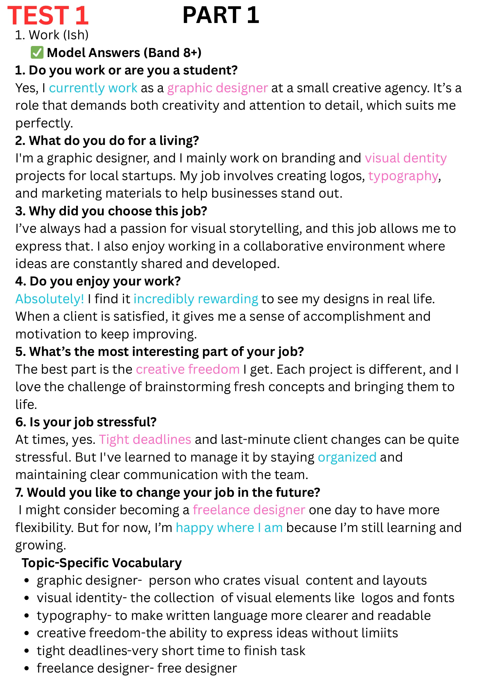 Top 30 common IELTS speaking questions FULL PART