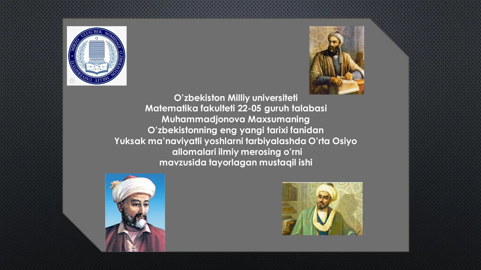 Yuksak ma'naviyatli yoshlarni tarbiyalashda O'rta Osiyo allomalari