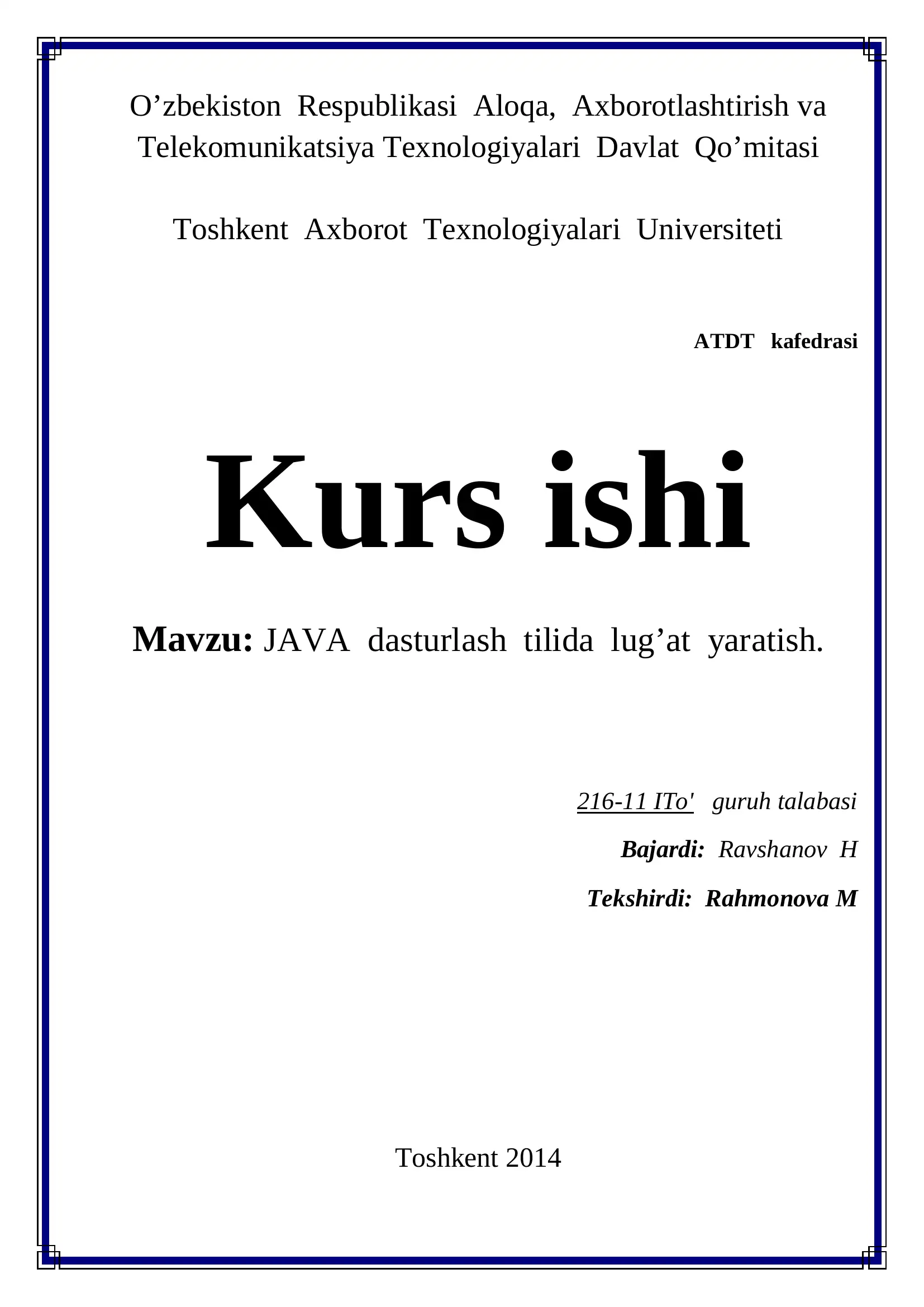 JAVA dasturlash tilida lug’at yaratish