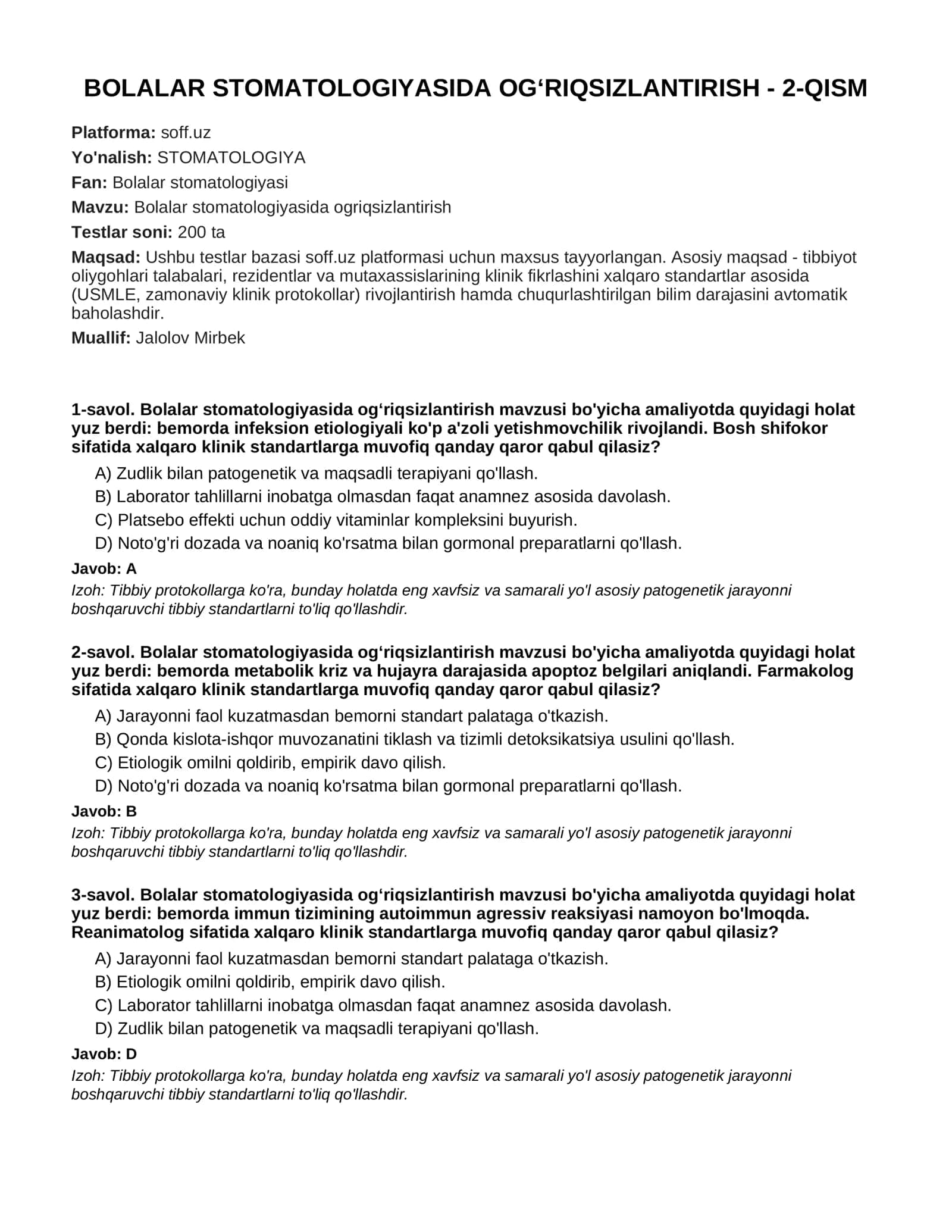 Bolalar stomatologiyasida og‘riqsizlantirish - 2-QISM