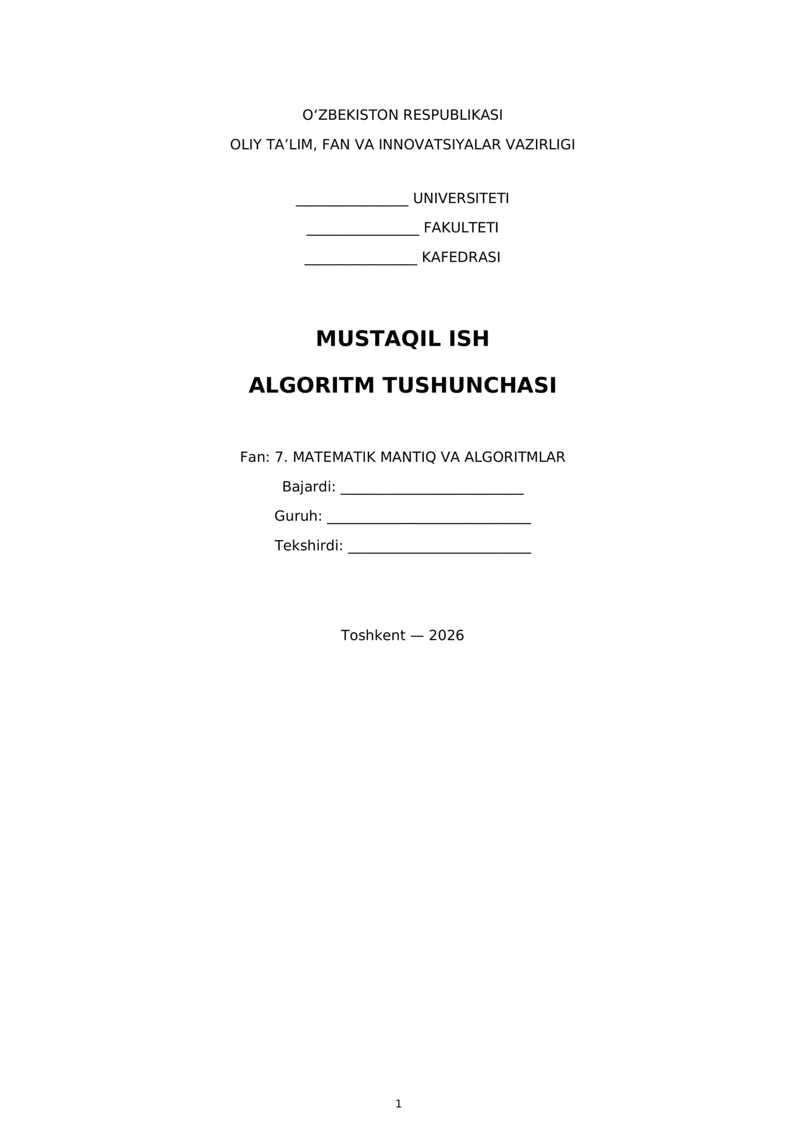 MUSTAQIL ISH ALGORITM TUSHUNCHASI