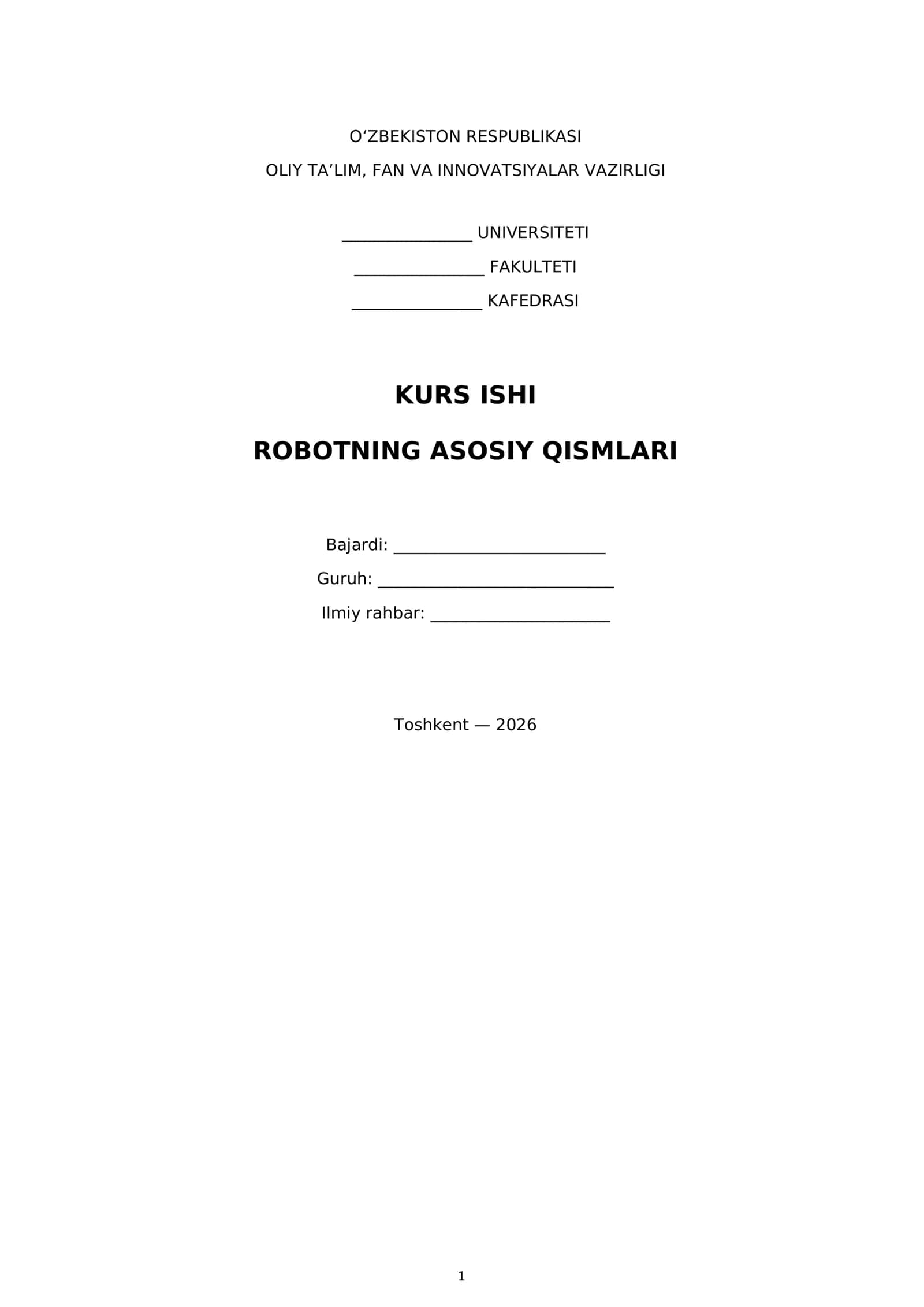 ROBOTNING ASOSIY QISMLARI
