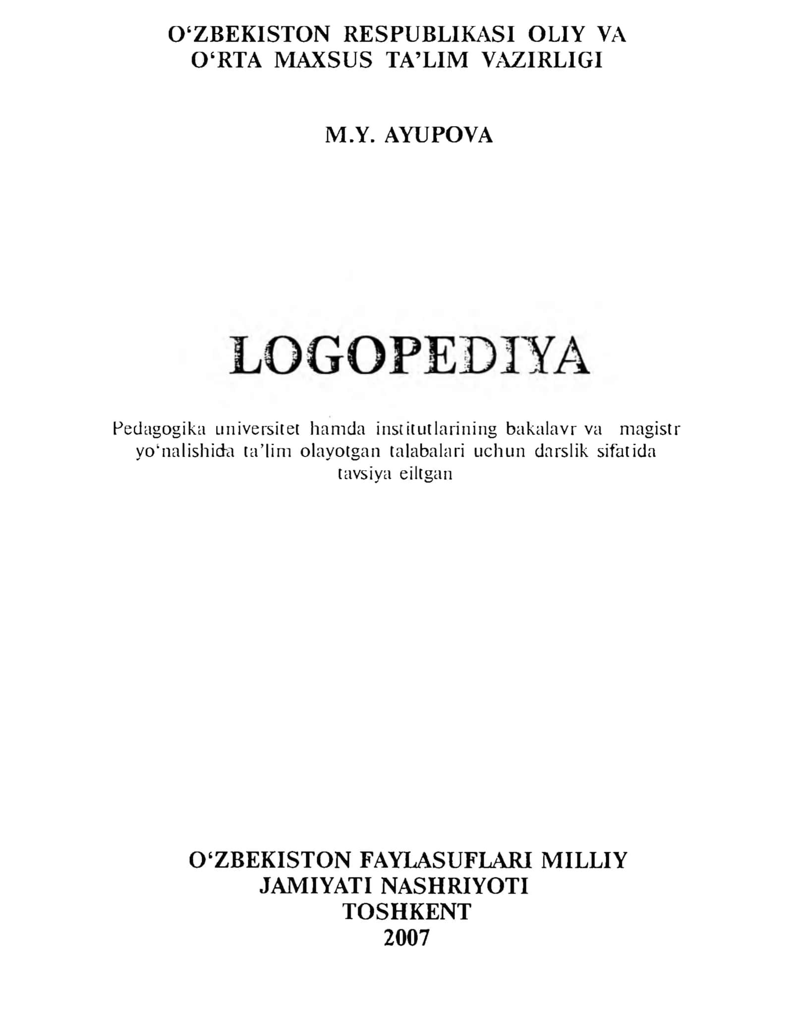 LOGOPEDIYA FANINING NAZARIY VA METODOLOGIK ASOSLARI