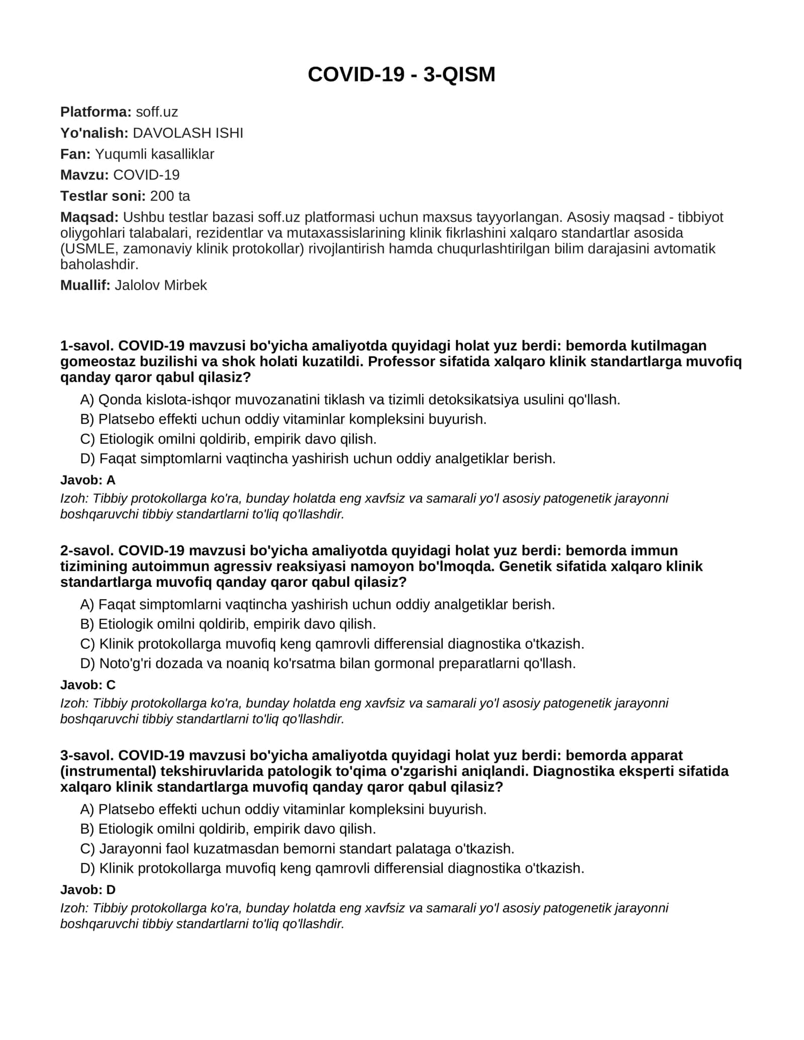COVID-19 - 3-QISM