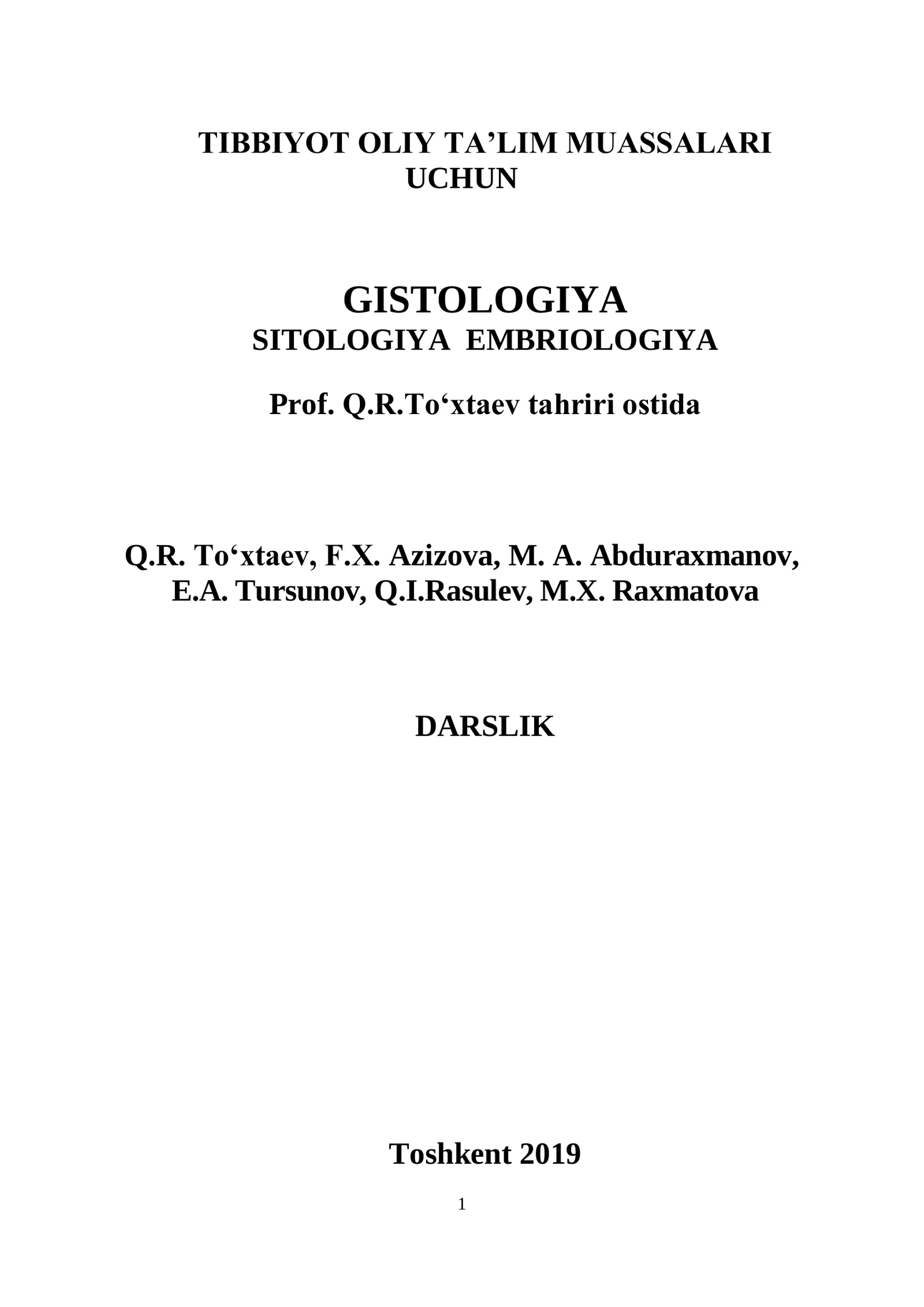 GISTOLOGIYA SITOLOGIYA EMBRIOLOGIYA