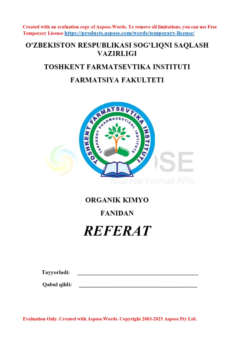 15. Sulfanil kislota va sulfanilamid preparatlari. Referat 10 bet