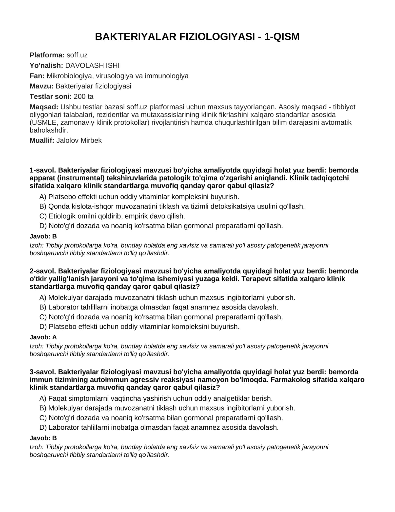 BAKTERIYALAR FIZIOLOGIYASI - 1-QISM