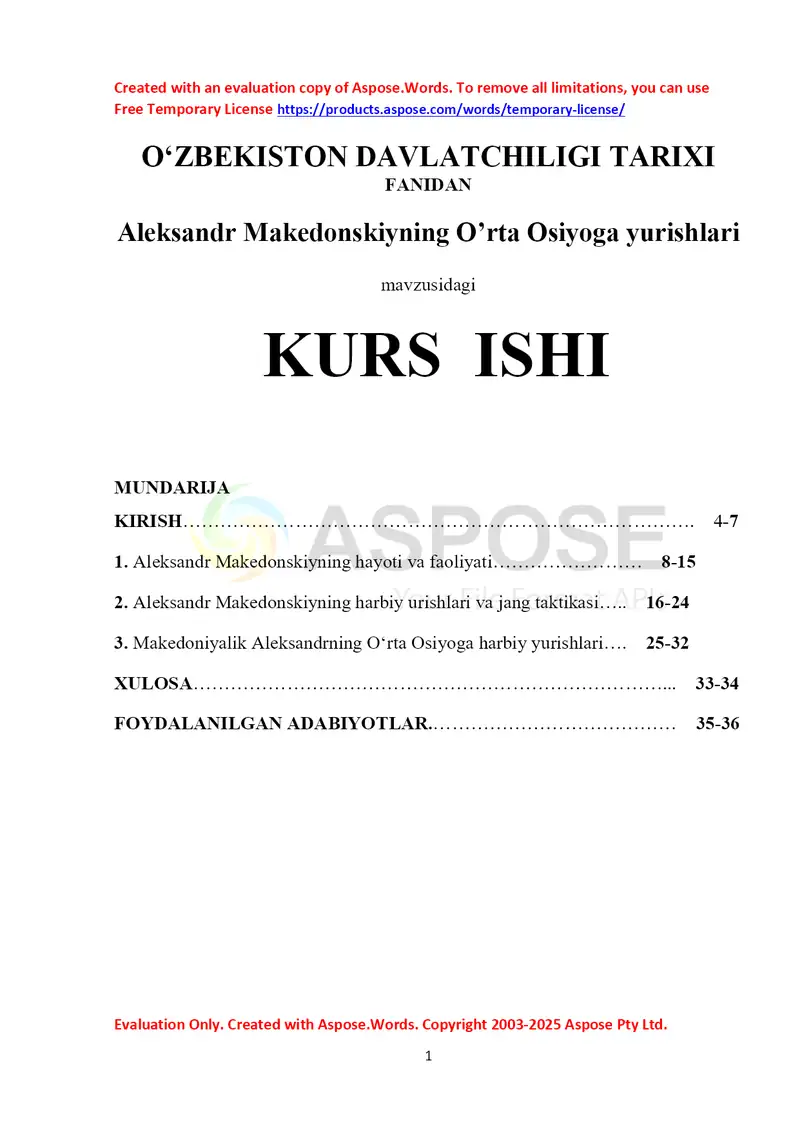 Aleksandr Makedonskiyning O’rta Osiyoga yurishlari