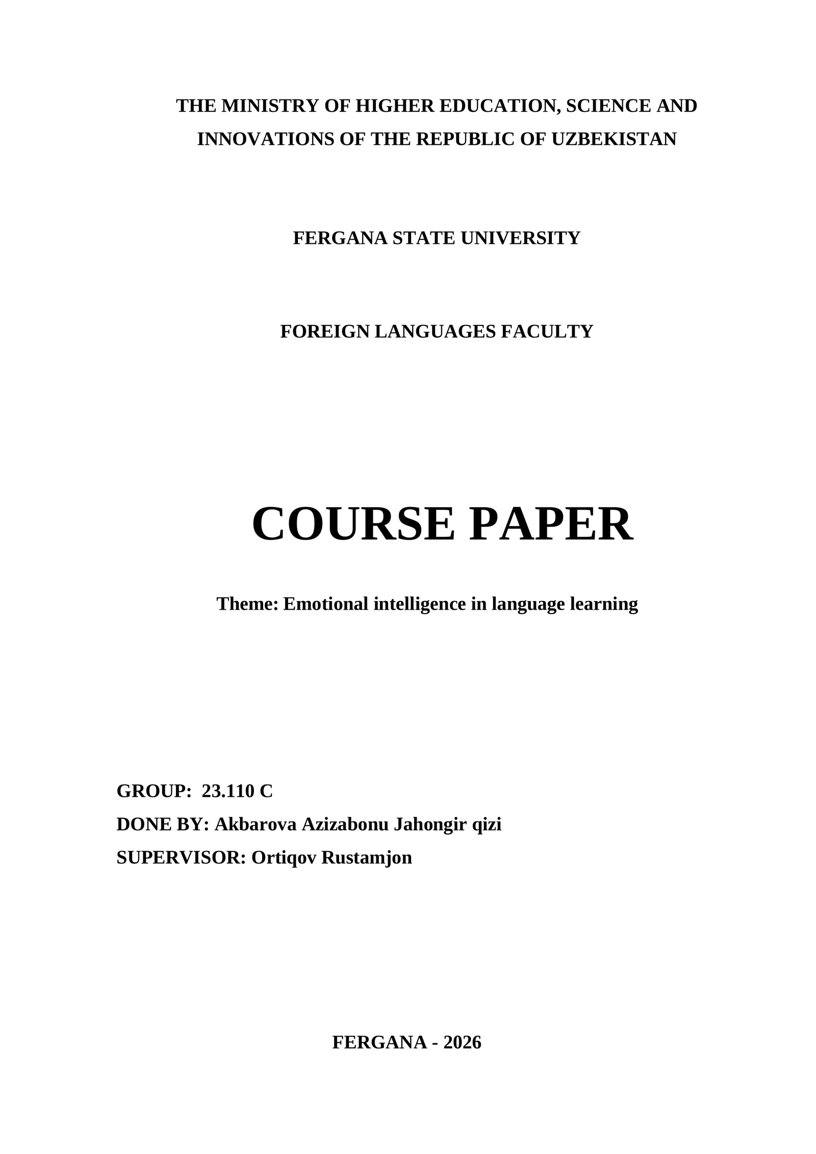 Course Paper on Emotional Intelligence in Language Learning