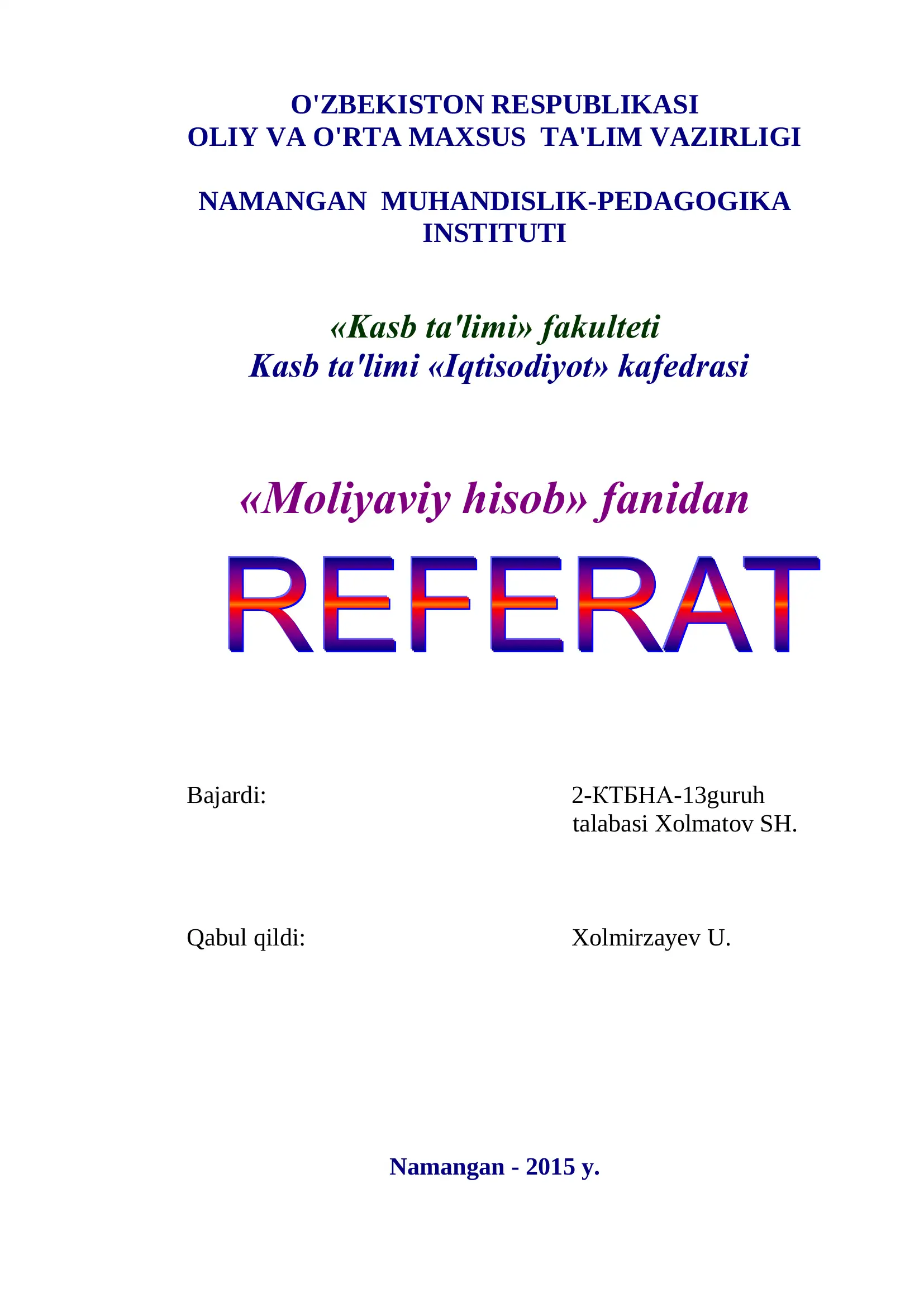 MAHSULОT TANNARXI KALKULATSIYA QILISH USULLARI