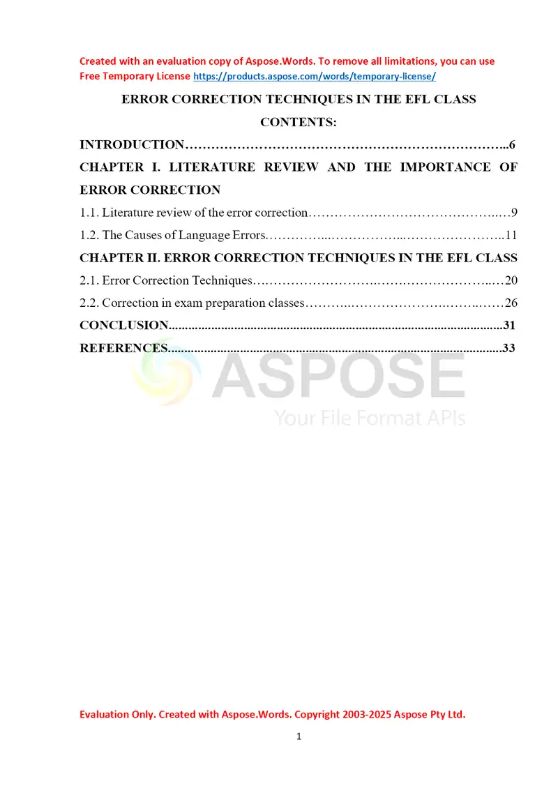 Error Correction Techniques in the EFL Class