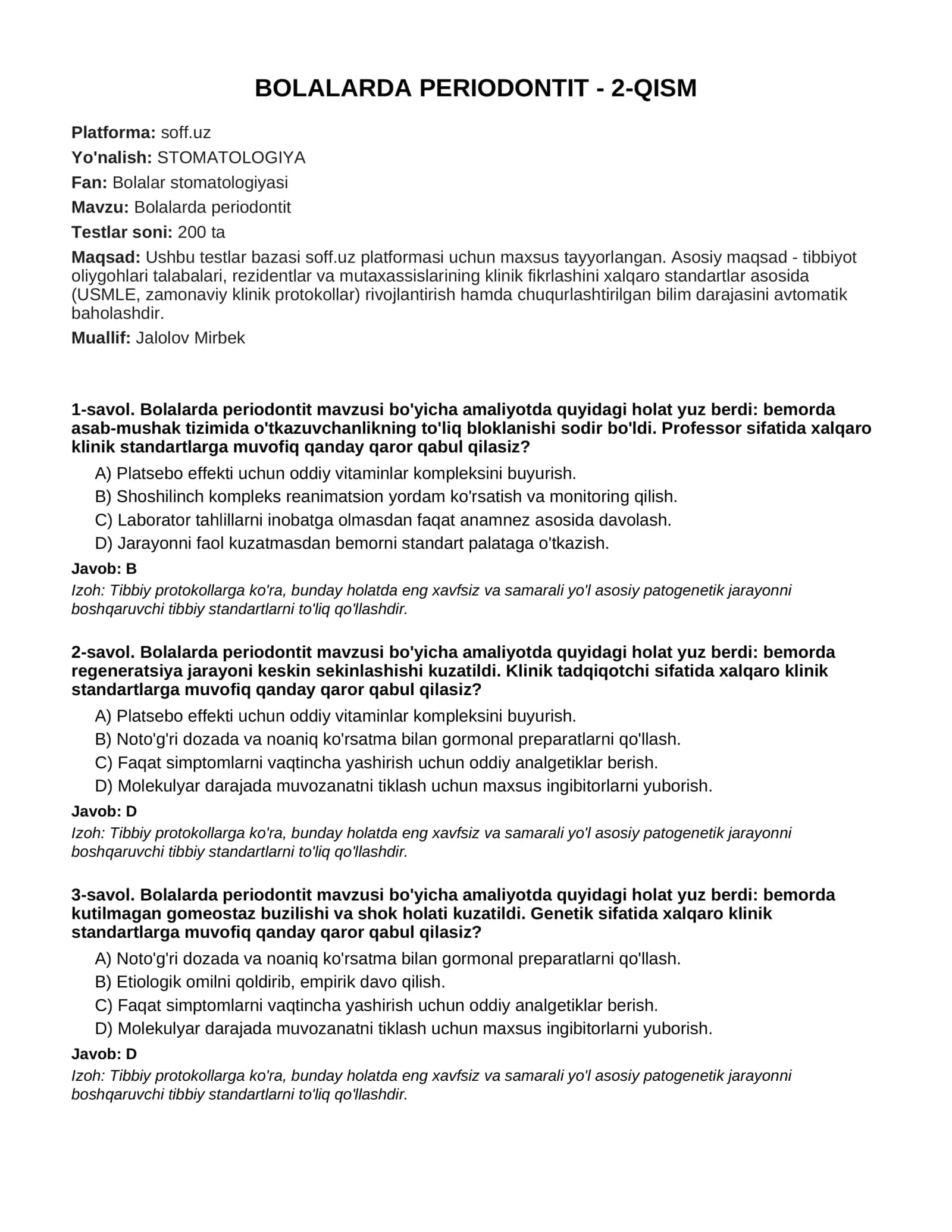Bolalarda periodontit - 2-QISM
