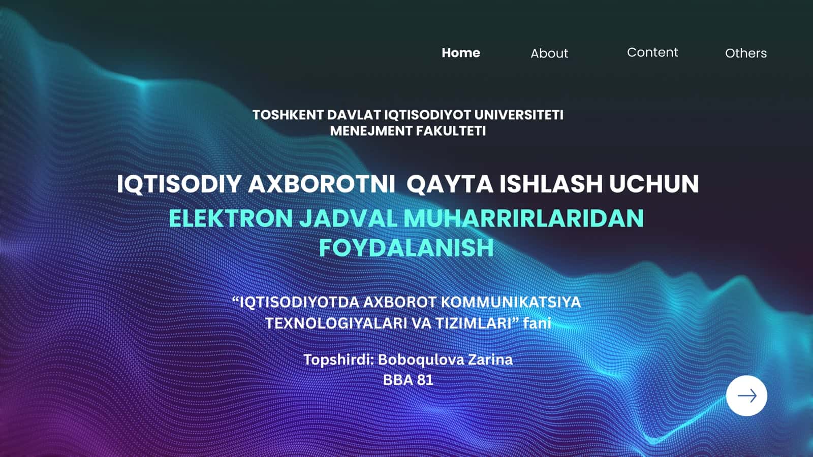IQTISODIY AXBOROTNI QAYTA ISHLASH UCHUN
ELEKTRON JADVAL MUHARRIRLARIDAN
FOYDALANISH